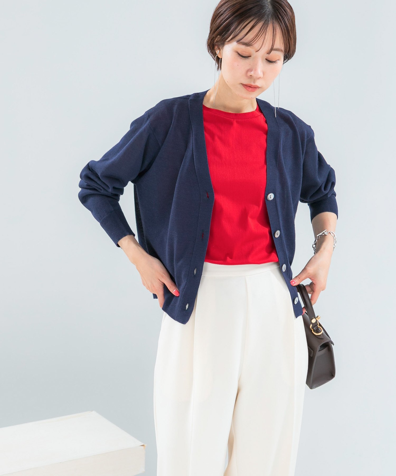 URBAN RESEARCH ROSSO リネン混セミシアーカーディガン アーバンリサーチロッソ トップス カーディガン ネイビー オレンジ【送料無料】