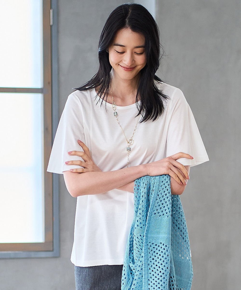 （小さいサイズ） スムースフレアーカットソー メゾンドゥサンク トップス カットソー・Tシャツ ブルー ホワイト
