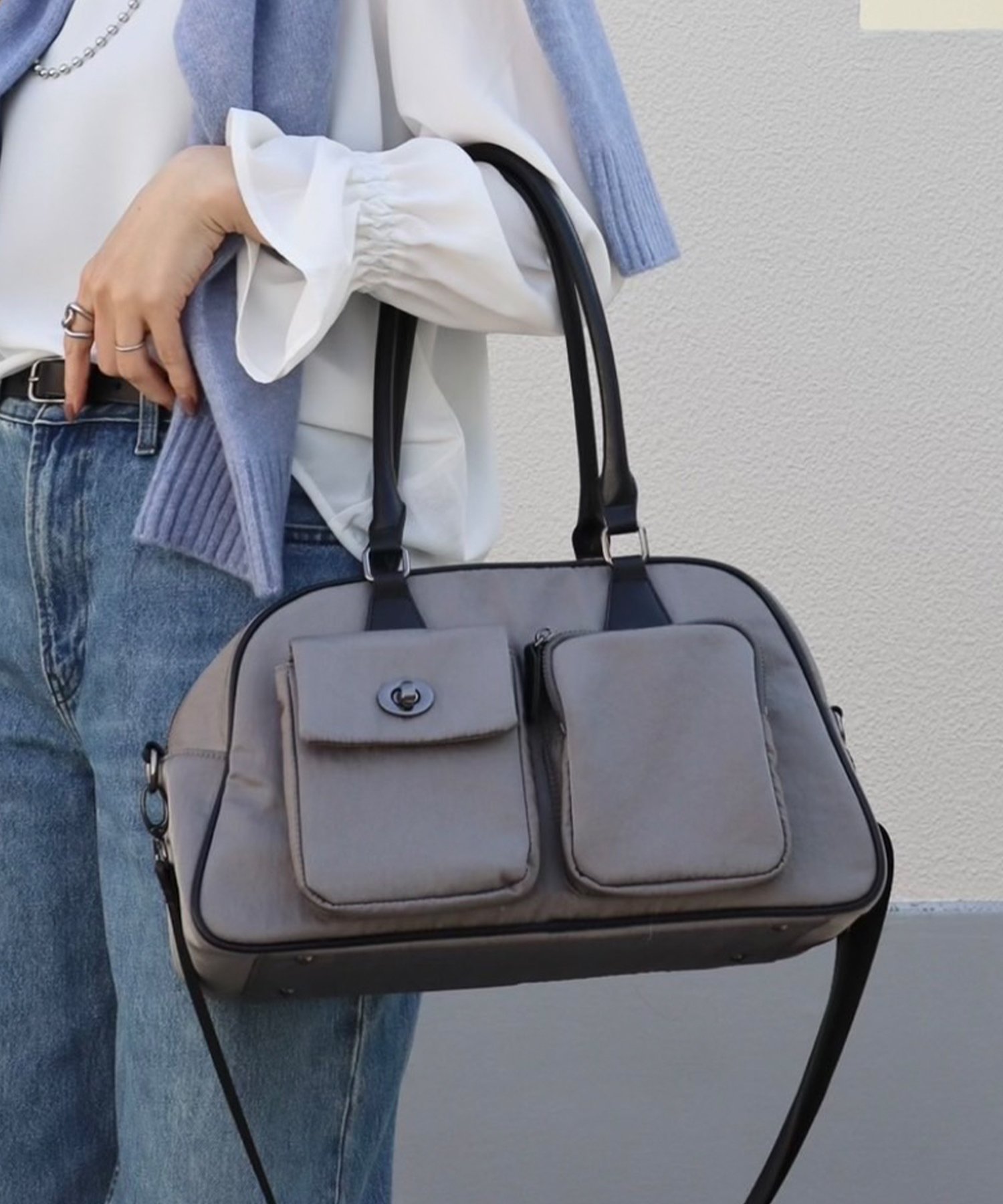 【SALE／15%OFF】UNITED BASE 【makiさんコラボ】2WAY 撥水 マルチポケット ボストンバッグ ショルダー ユナイテッド　ベース バッグ ボストンバッグ グレー ブラック【送料無料】