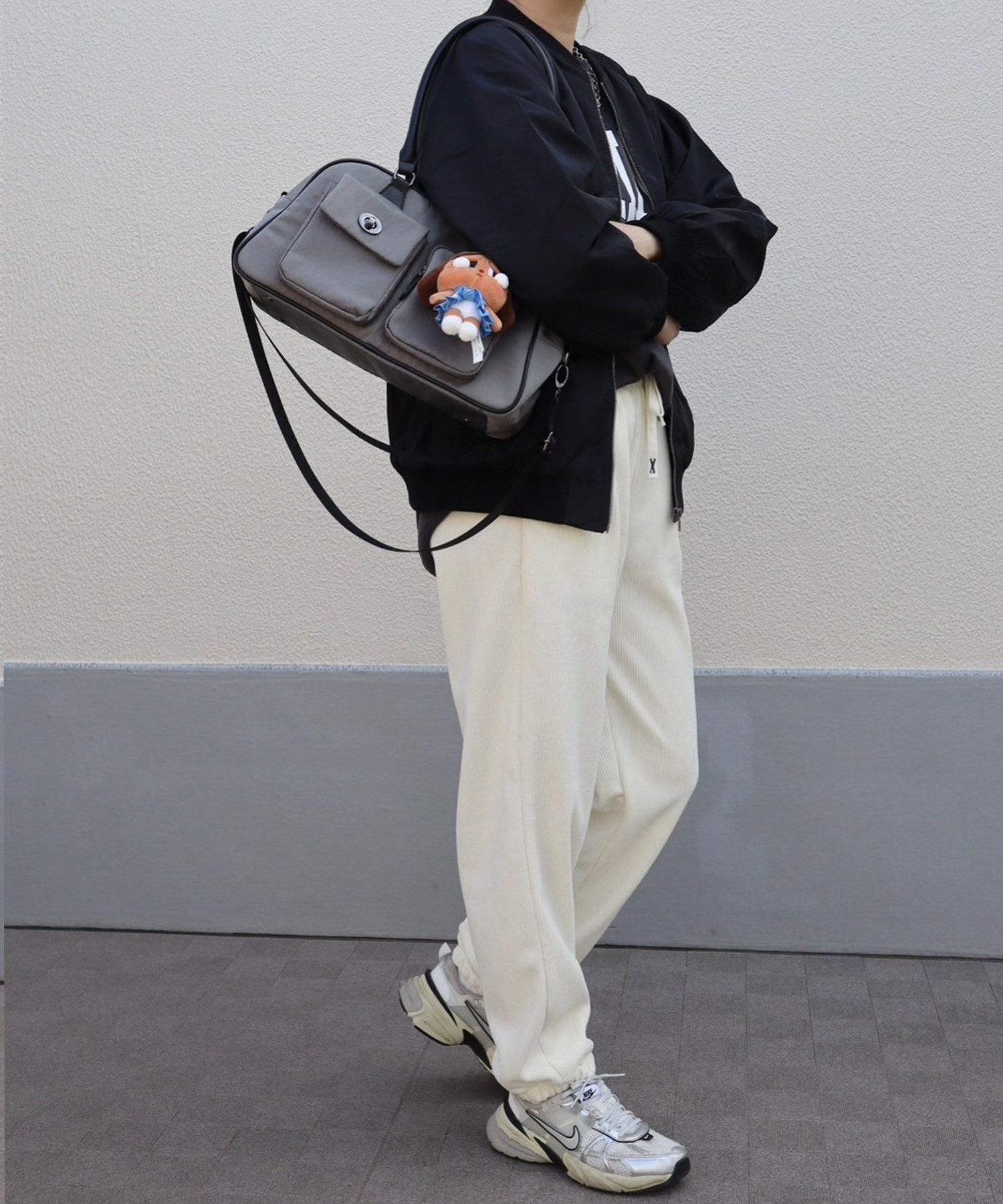 UNITED BASE 【makiさんコラボ】2WAY 撥水 マルチポケット ボストンバッグ ショルダー ユナイテッド ベース バッグ ボストンバッグ グレー ブラック