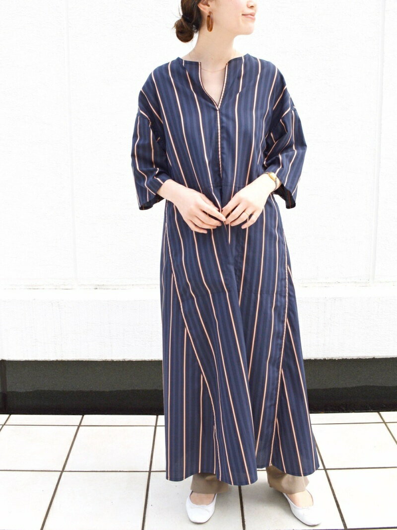 【SALE／30%OFF】SHIPS WOMEN TICCA:キーネックロングドレス シップス ワンピース・ドレス シャツワンピース ネイビー【送料無料】