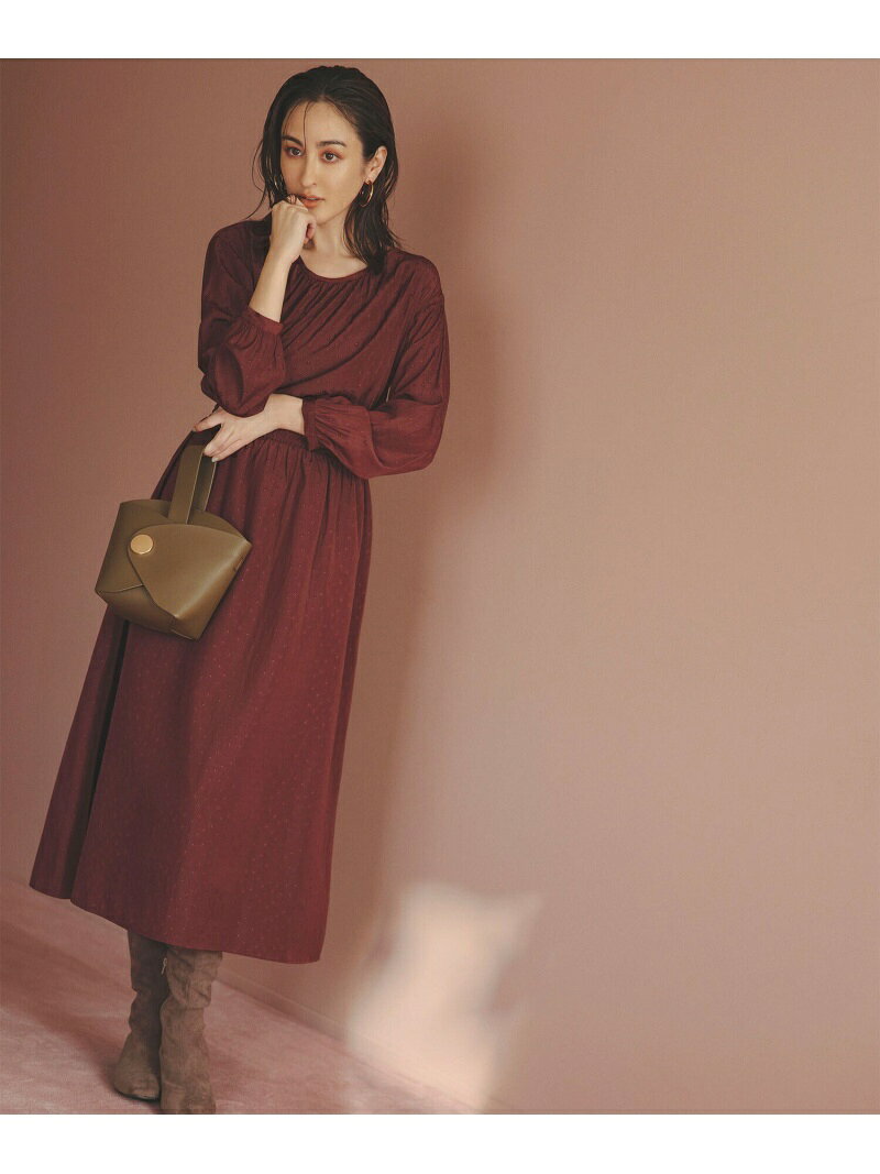 【SALE／60%OFF】NATURAL BEAUTY BASIC 割繊フラワージャガードワンピース ナチュラルビューティベーシック ワンピース・ドレス その他のワンピース・ドレス レッド ブラウンのサムネイル