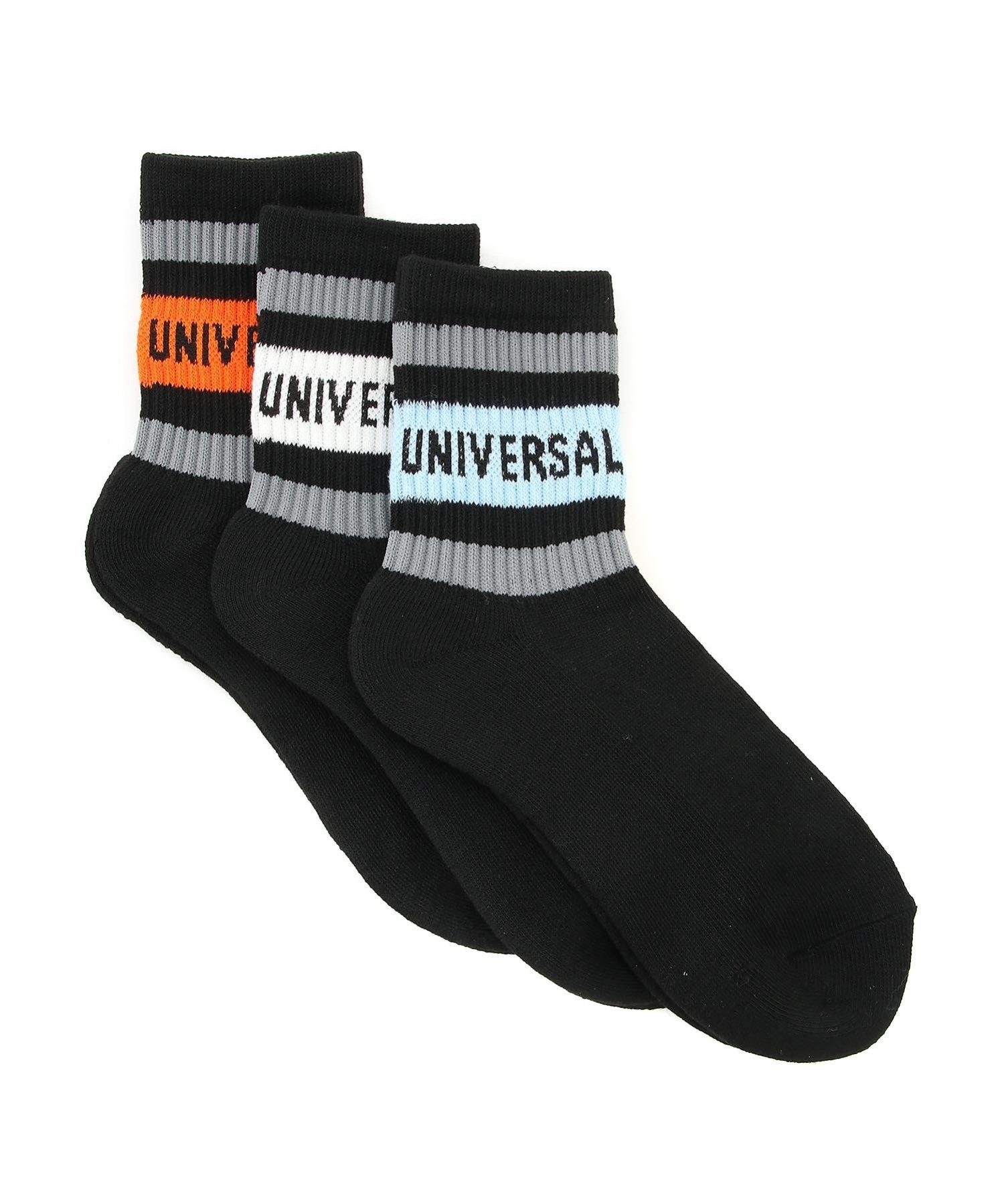 UNIVERSAL OVERALL (U)UNIVERSAL OVERALL/UNIVERSAL OVERALL 3P ロークルーリラインソックス BLK ジャックローズ 靴下・レッグウェア 靴下 ブラック