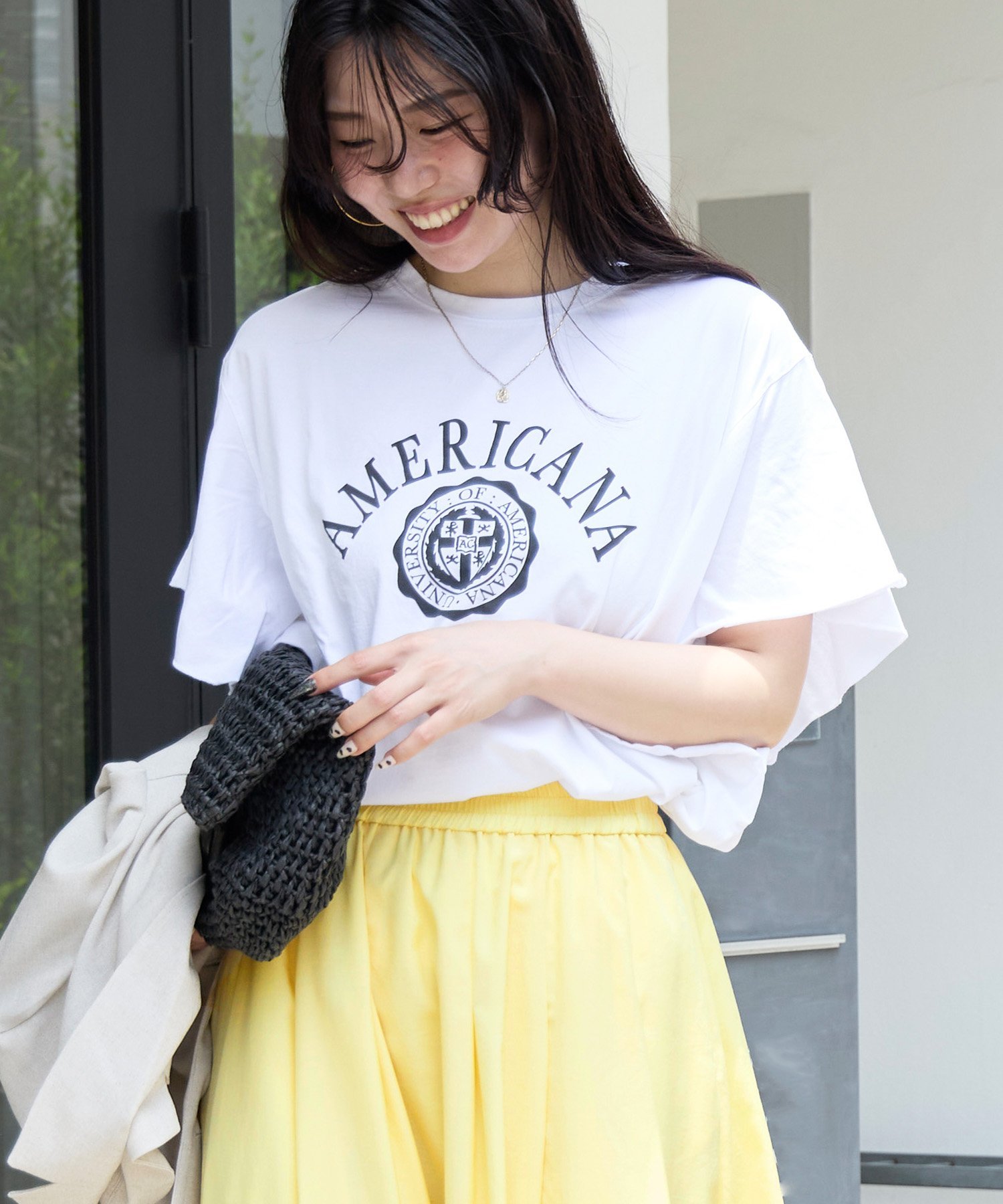 MICA&DEAL 【AMERICANA*MICA&DEAL】ロゴフリルT-shirt マイカアンドディール トップス カットソー・Tシャツ ホワイト【送料無料】