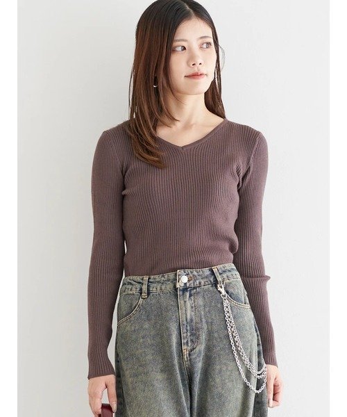 Ludic Park リブVネックプルオーバー ルディックパーク トップス ニット ホワイト ワインレッドのサムネイル