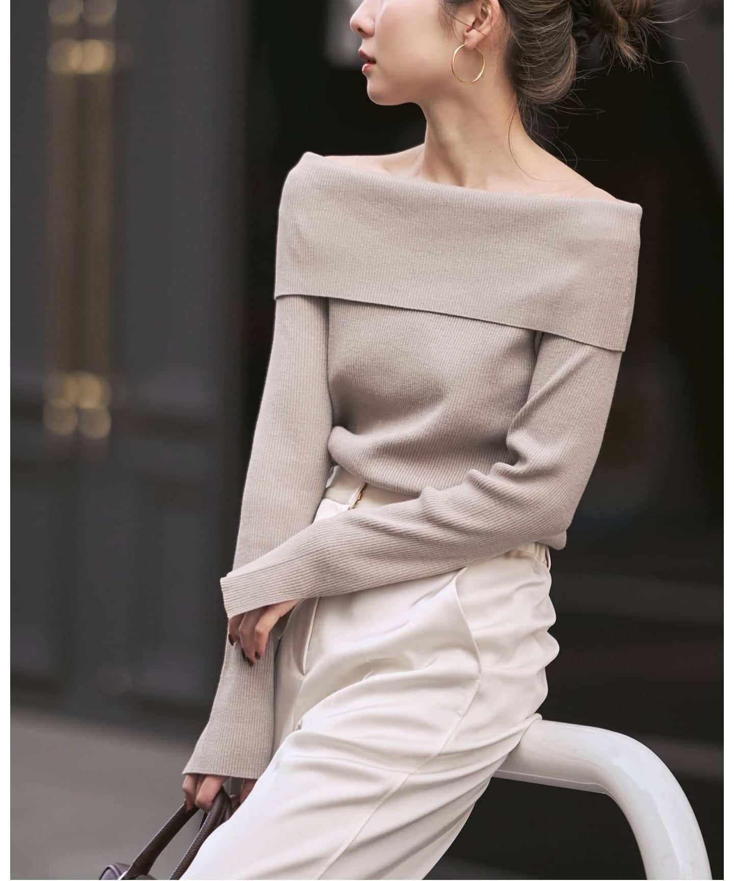 NOBLE ラメmixオフショルニット ノーブル トップス ニット ホワイト ベージュ【送料無料】のサムネイル