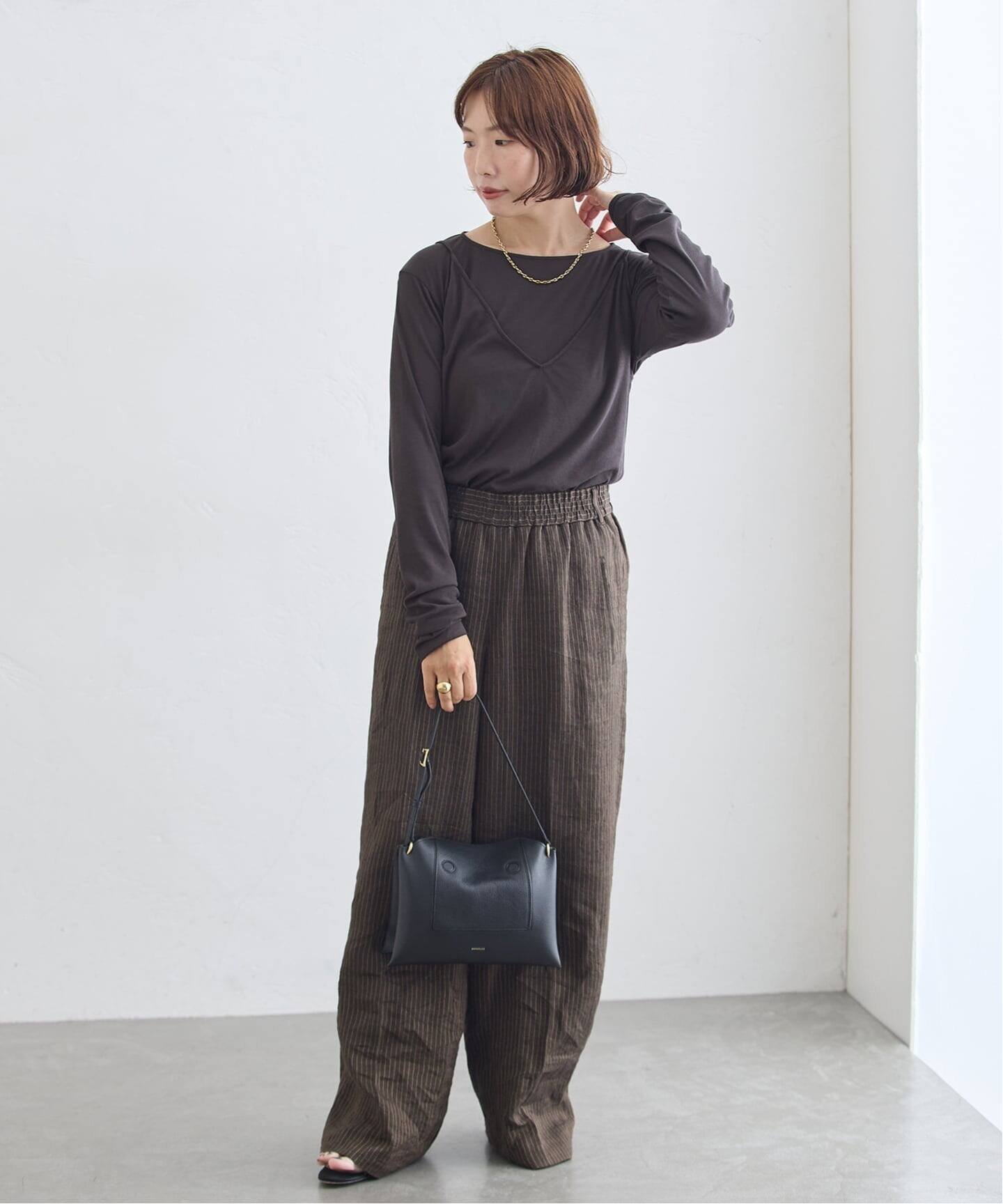 JOURNAL STANDARD L'ESSAGE シアーレイヤーロンT ジャーナルスタンダード レサージュ トップス カットソー・Tシャツ ブラック グレー