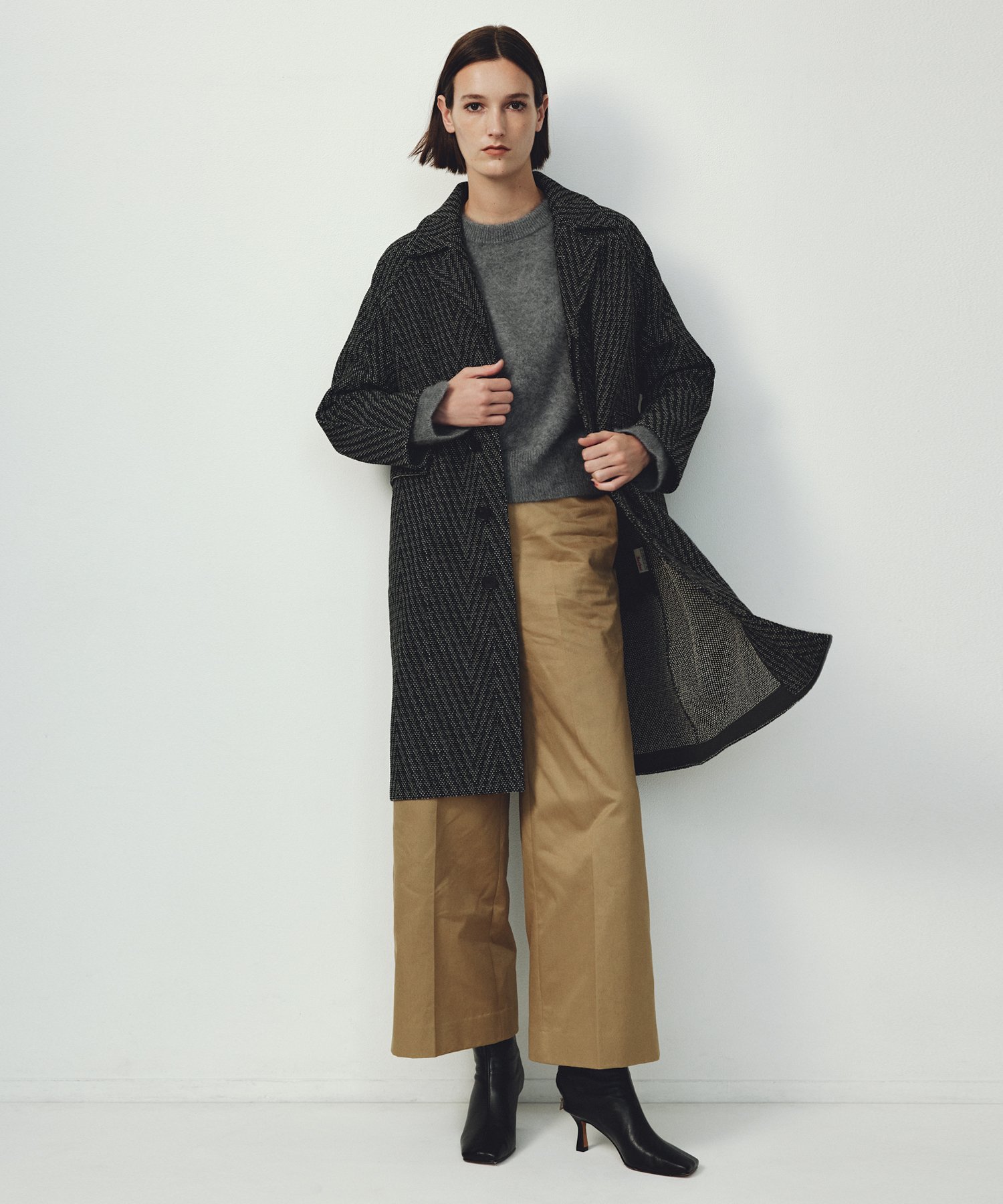 【SALE／50%OFF】ROPE' 【COOHEM】HERRINGBONE TWEED COAT(コーヘン/ヘリンボーンツイードコート) ロペ ジャケット・アウター ノーカラージャケット グレー ブラック【送料無料】