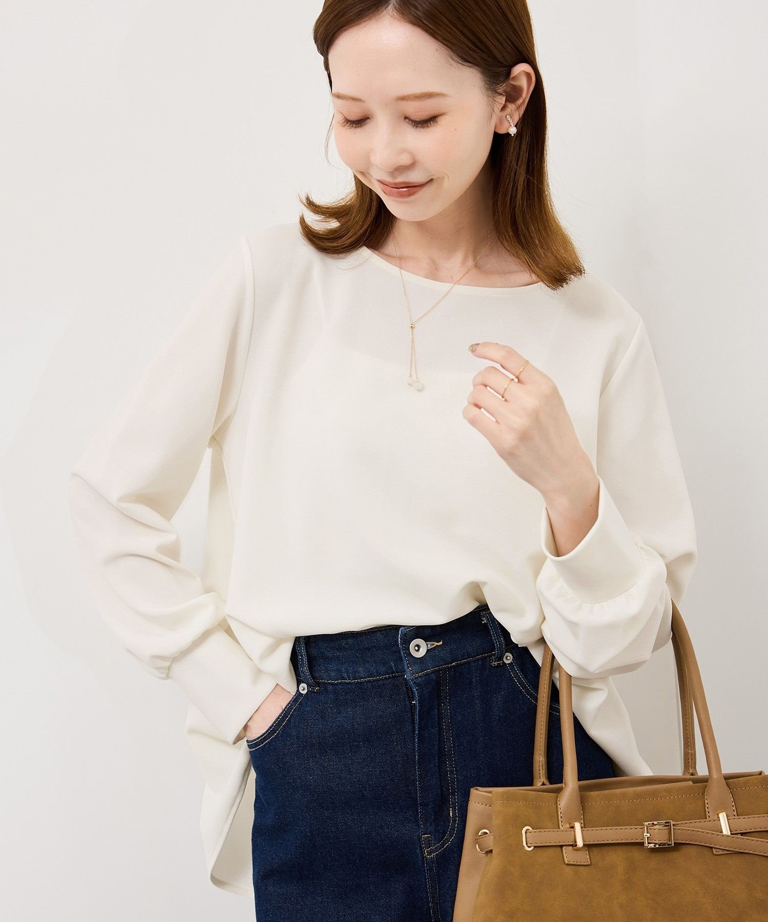 【SALE／30%OFF】ROPE' PICNIC エアリーカットジョーゼットトップス ロペピクニック トップス カットソー・Tシャツ ベージュ ネイビー