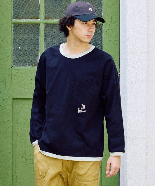 超ヘビーUSA/C トリムゆったりラグラン LS TEE (MENS) ゴースローキャラバン トップス カットソー・Tシャツ グリーン ブラック