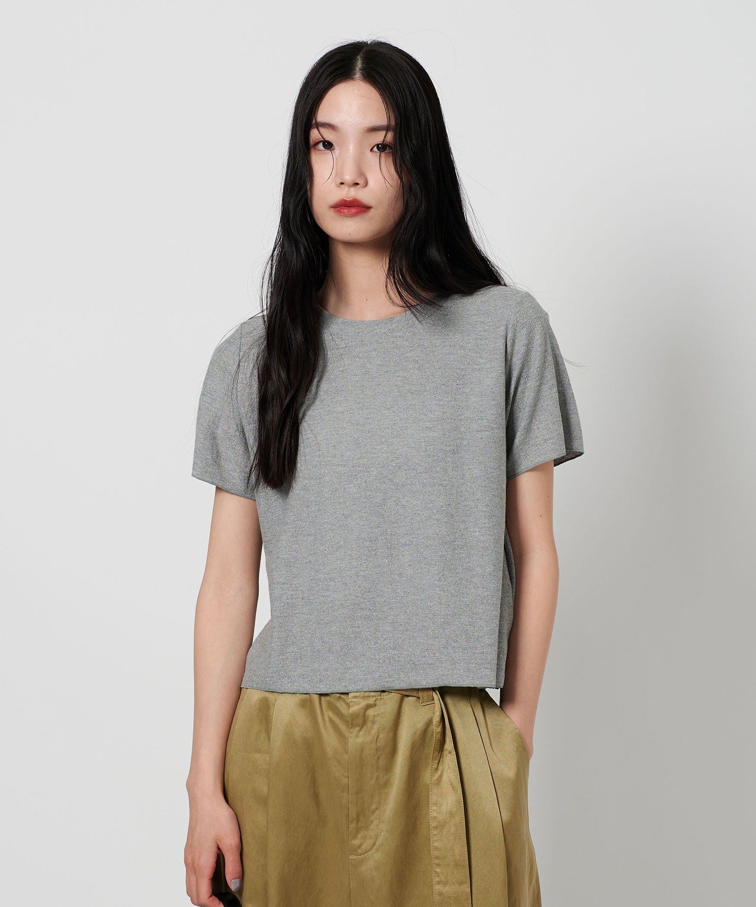 【SALE／50%OFF】BEAUTY&YOUTH UNITED ARROWS ラメ ショートスリーブ Tシャツ ユナイテッドアローズ アウトレット トップス カットソー・Tシャツ ベージュ グレー