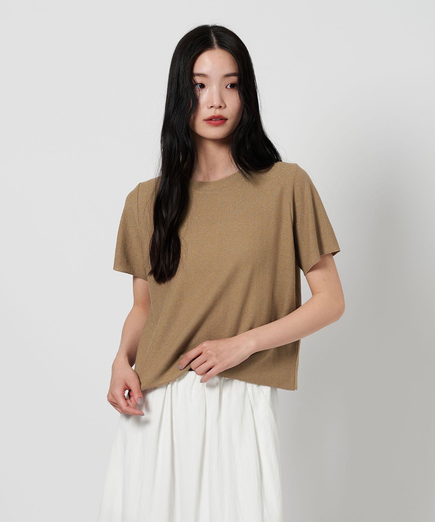 【SALE／50%OFF】BEAUTY&YOUTH UNITED ARROWS ラメ ショートスリーブ Tシャツ ユナイテッドアローズ アウトレット トップス カットソー・Tシャツ ベージュ グレー