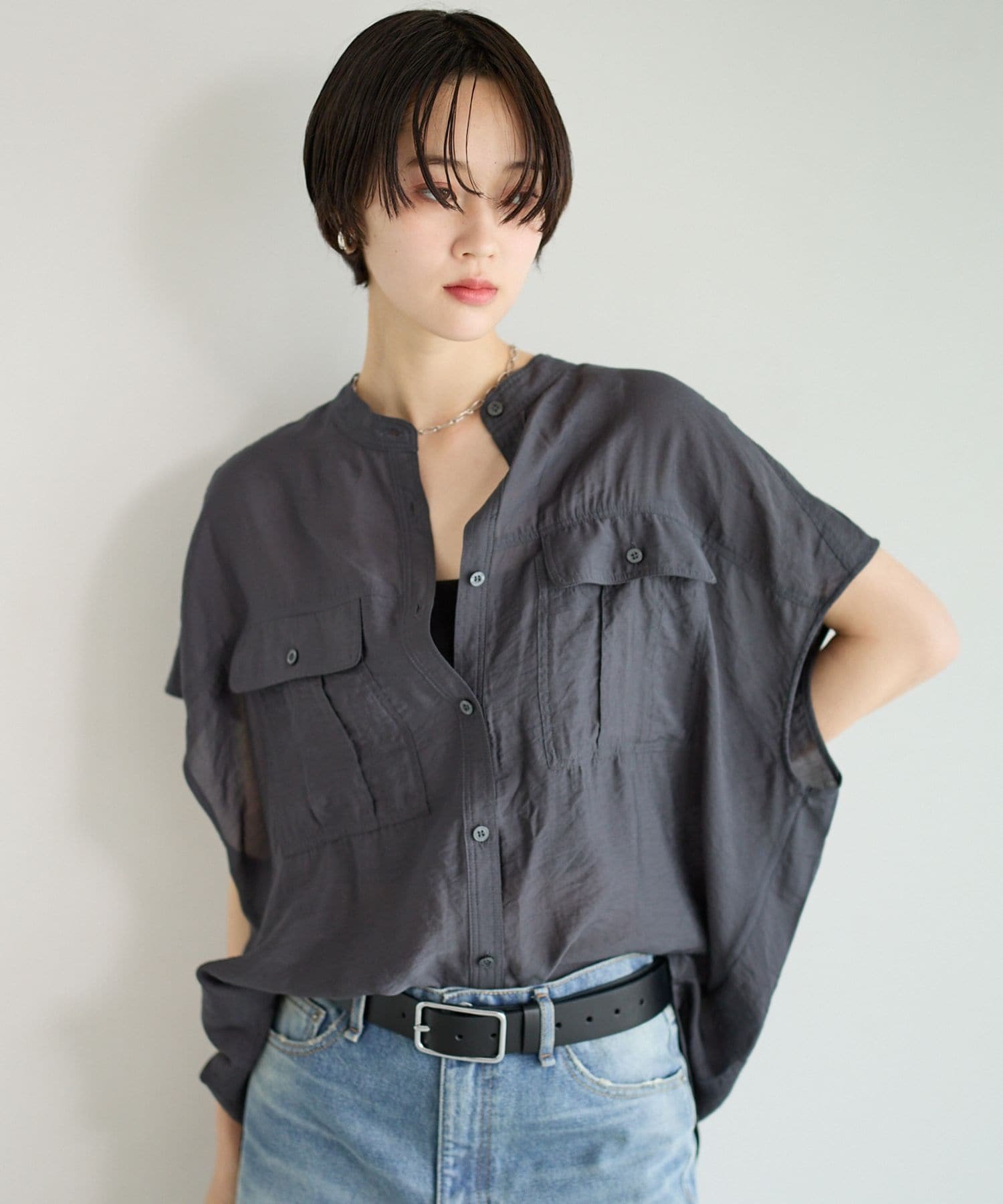 BAYFLOW ≪予約≫[ショートとロングで選べる着丈]シアーワークシャツ ベイフロー トップス シャツ・ブラウス グレー ホワイト ピンク【送料無料】