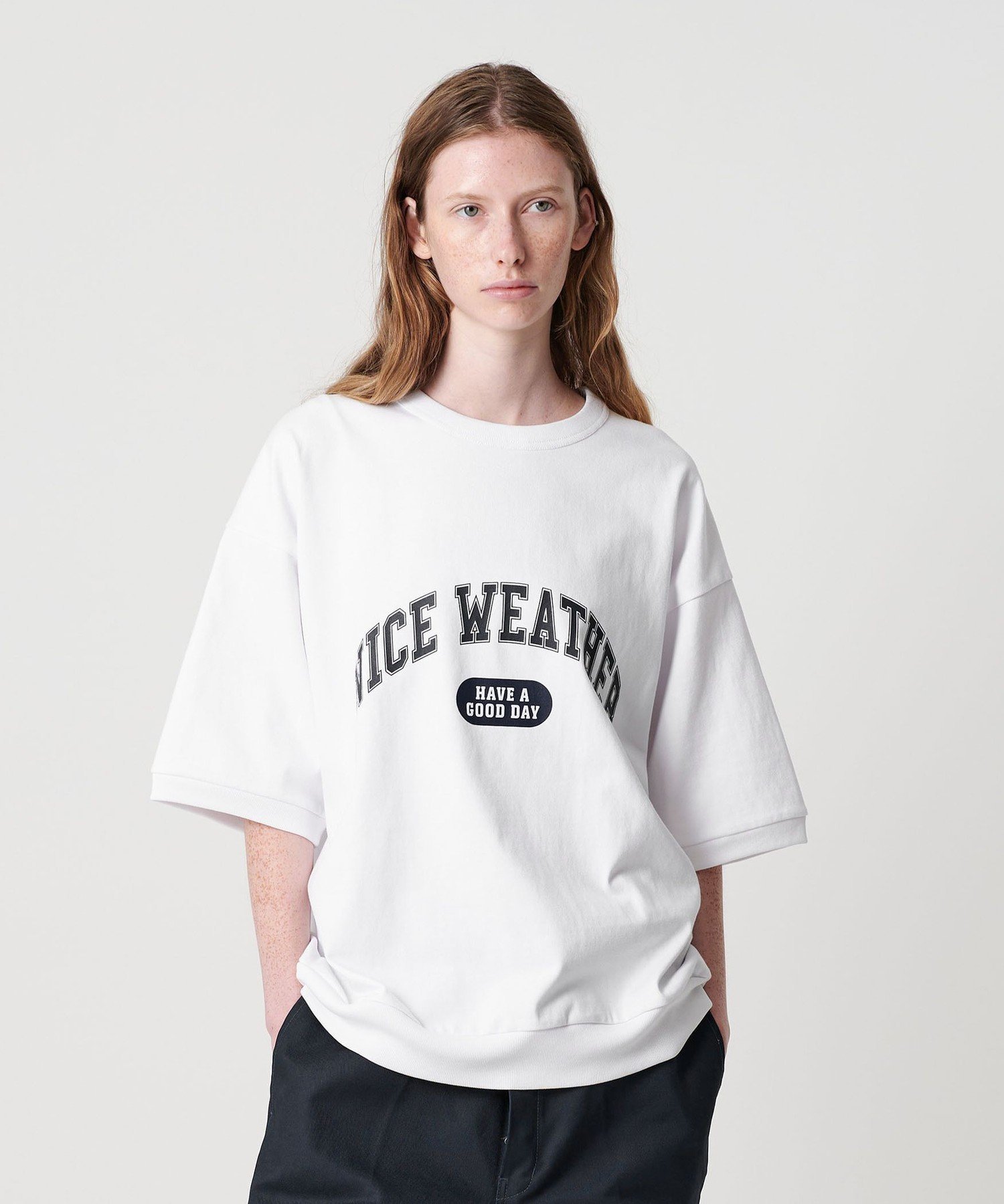 NICE WEATHER ＜NICE WEATHER＞ヘビー天竺 ショートスリーブトップス ユナイテッドアローズ アウトレット トップス カットソー・Tシャツ ネイビー ホワイト