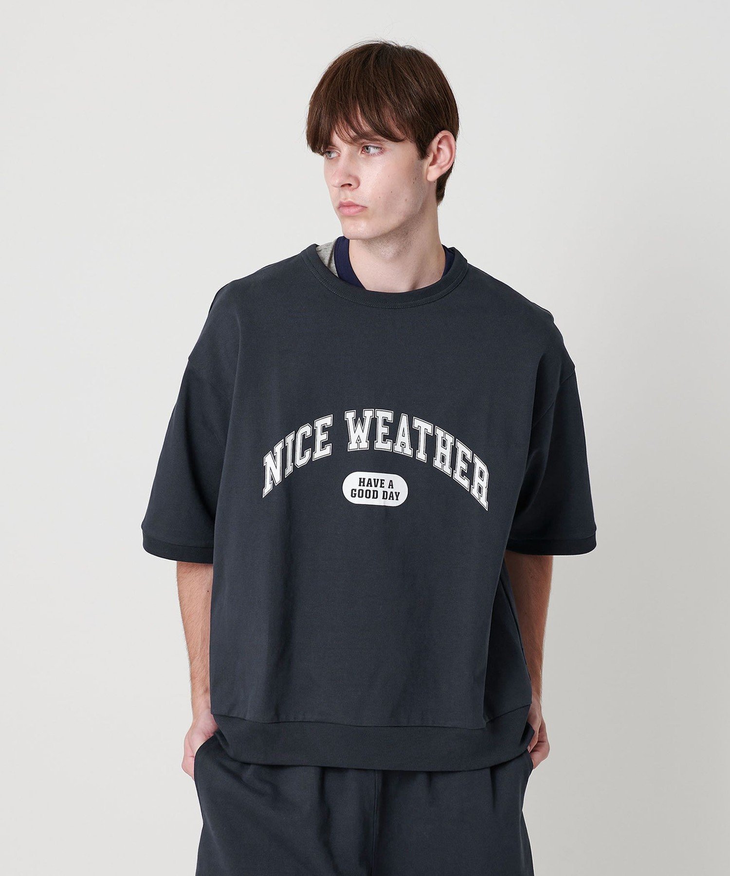 NICE WEATHER ＜NICE WEATHER＞ヘビー天竺 ショートスリーブトップス ユナイテッドアローズ アウトレット トップス カットソー・Tシャツ ネイビー ホワイト