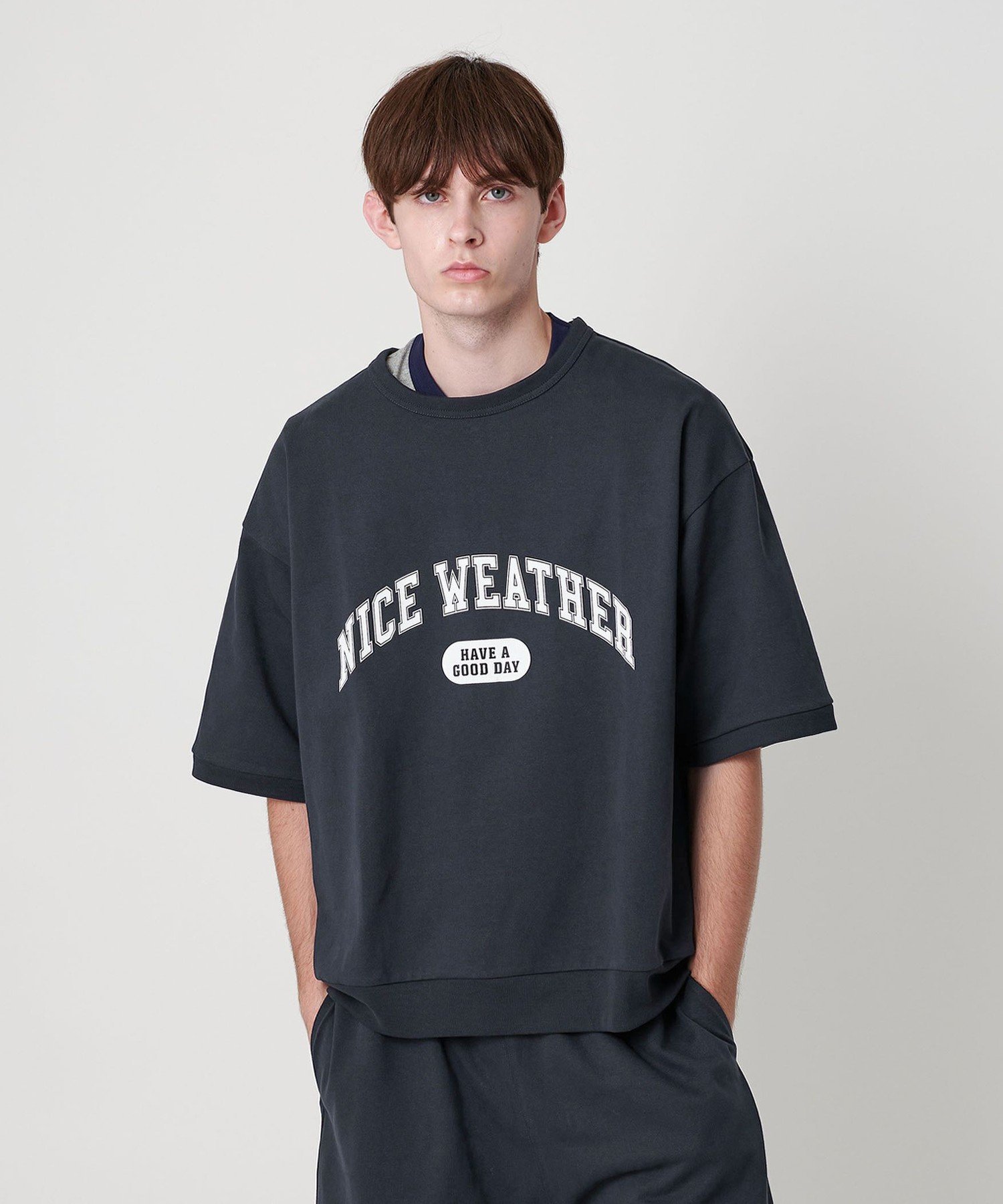 NICE WEATHER ＜NICE WEATHER＞ヘビー天竺 ショートスリーブトップス ユナイテッドアローズ アウトレット トップス カットソー・Tシャツ ネイビー ホワイト