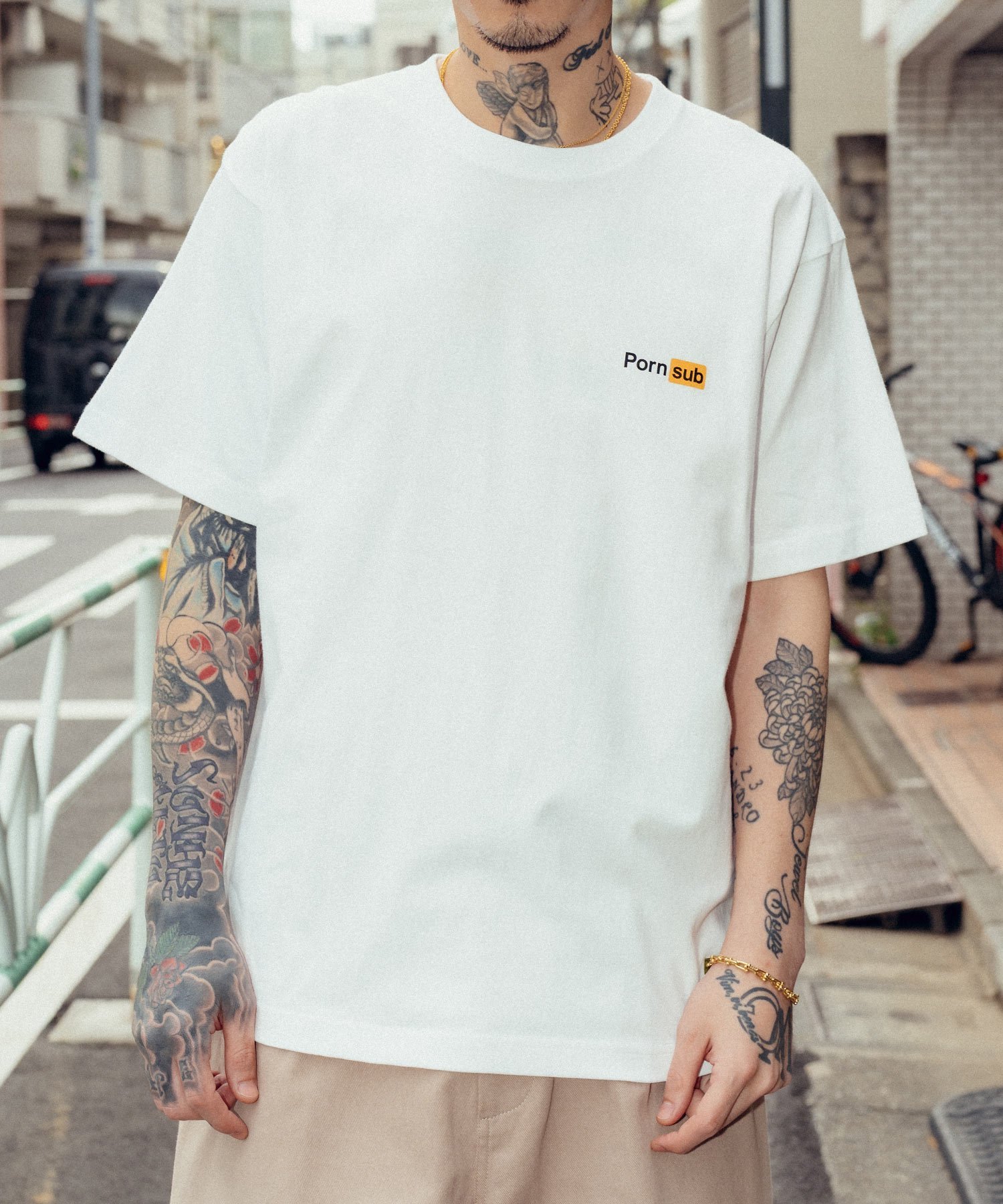 Subciety Server tee サブサエティ トップス カットソー・Tシャツ ホワイト ブラック