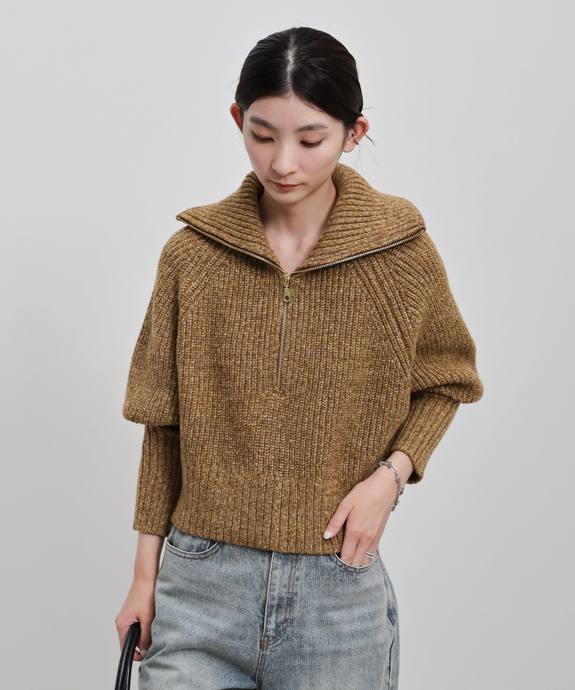 SELECT MOCA メランジハーフジップラメニットトップス セレクトモカ トップス ニット