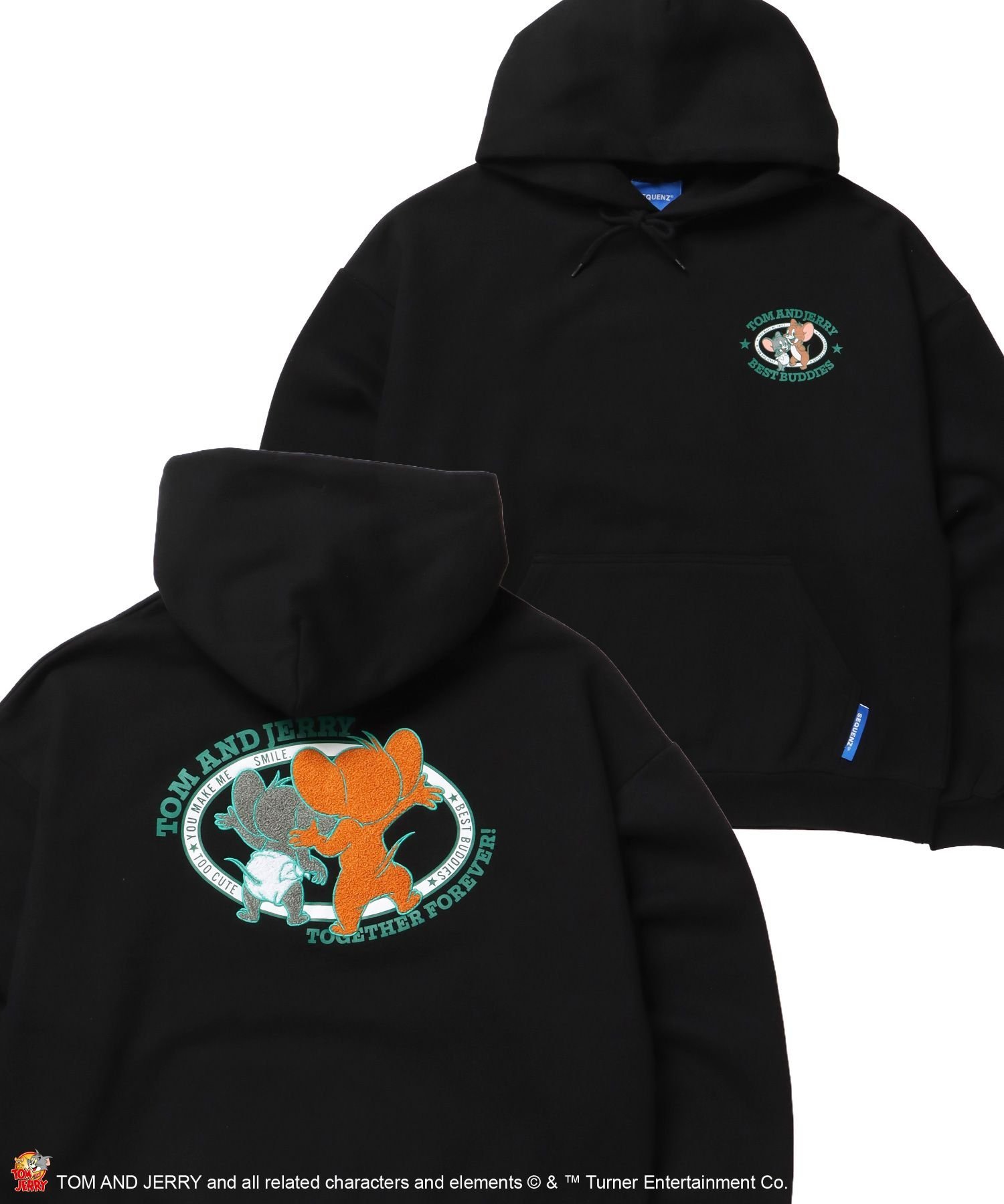 B ONE SOUL 【SEQUENZ(シークエンズ)】TJ JERRY AND TUFFY EMB. PK / トムとジェリー パーカー 刺繍 裏起毛 プリント ナバル トップス パーカー・フーディー ブラック グリーン グレー【送料無料】