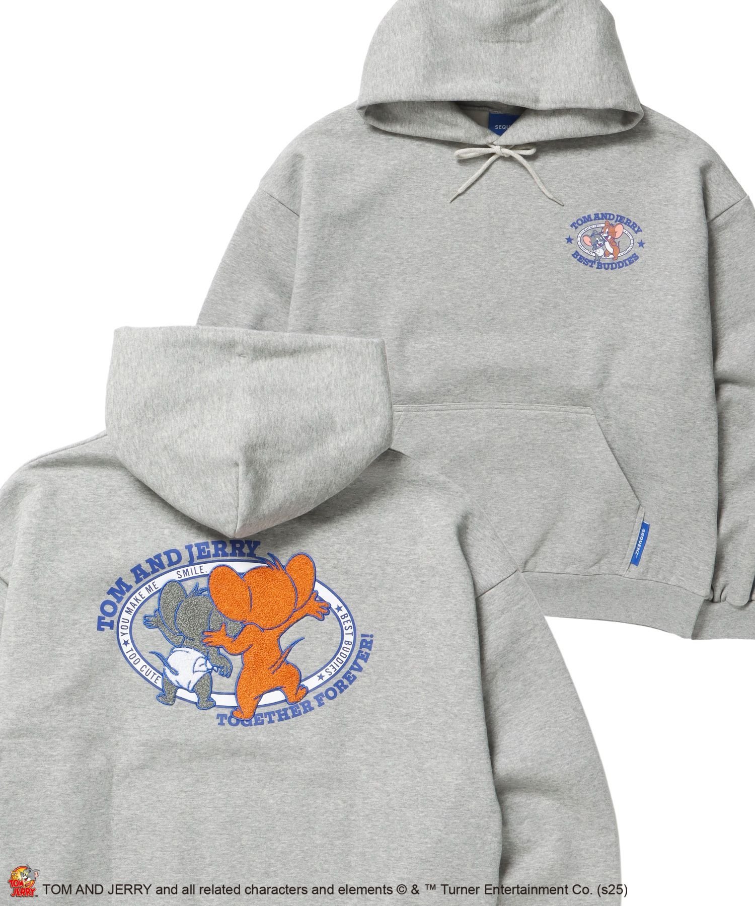 B ONE SOUL 【SEQUENZ(シークエンズ)】TJ JERRY AND TUFFY EMB. PK / トムとジェリー パーカー 刺繍 裏起毛 プリント ナバル トップス パーカー・フーディー ブラック グリーン グレー【送料無料】