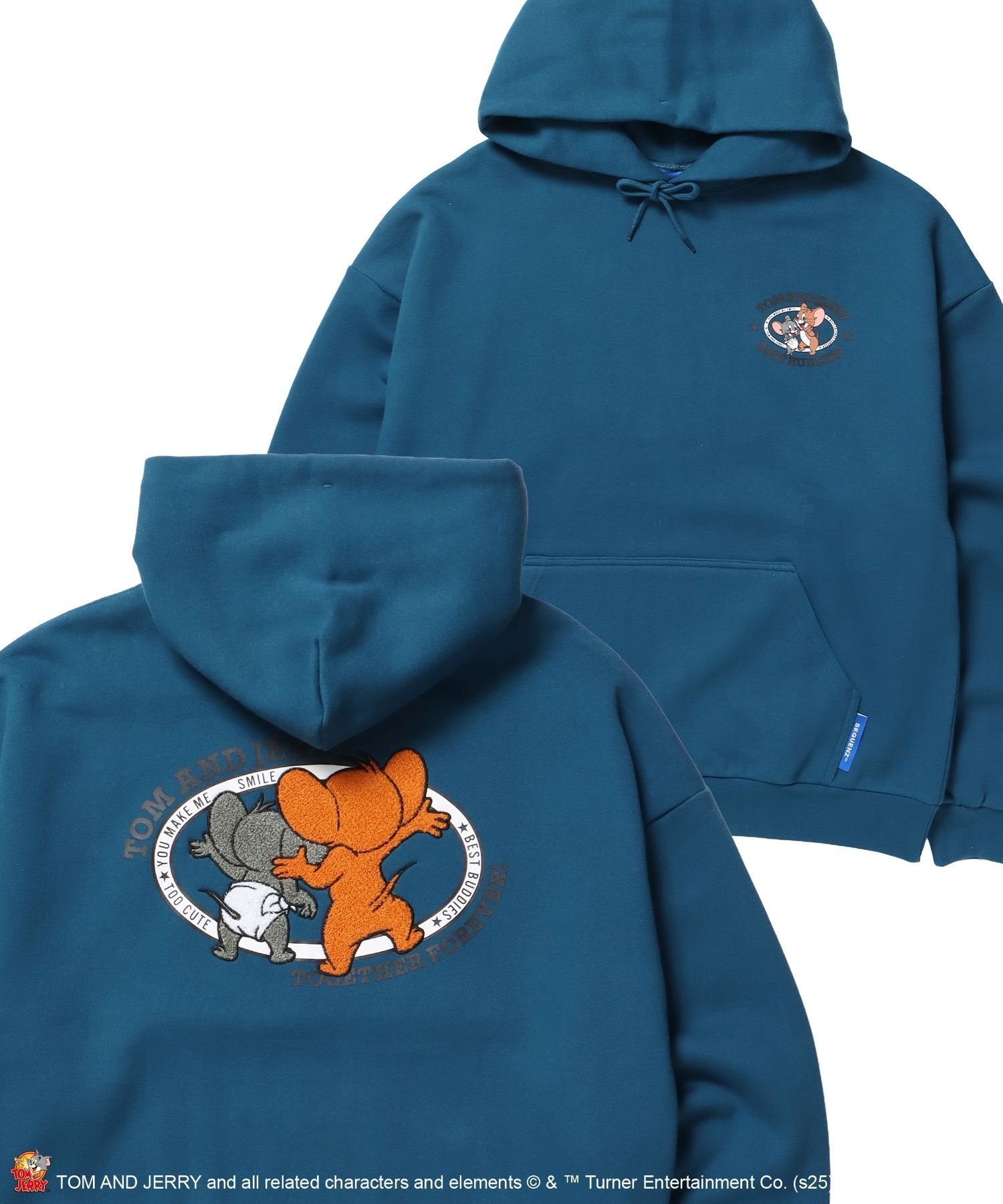 B ONE SOUL 【SEQUENZ(シークエンズ)】TJ JERRY AND TUFFY EMB. PK / トムとジェリー パーカー 刺繍 裏起毛 プリント ナバル トップス パーカー・フーディー ブラック グリーン グレー【送料無料】