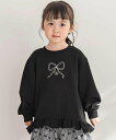 BeBe Petits Pois Vert 【店舗限定】ポンチ裾フリルリボン刺しゅうトレーナー(95~150cm) ベベ オンライン ストア トップス スウェット・トレーナー ブラック パープル【送料無料】