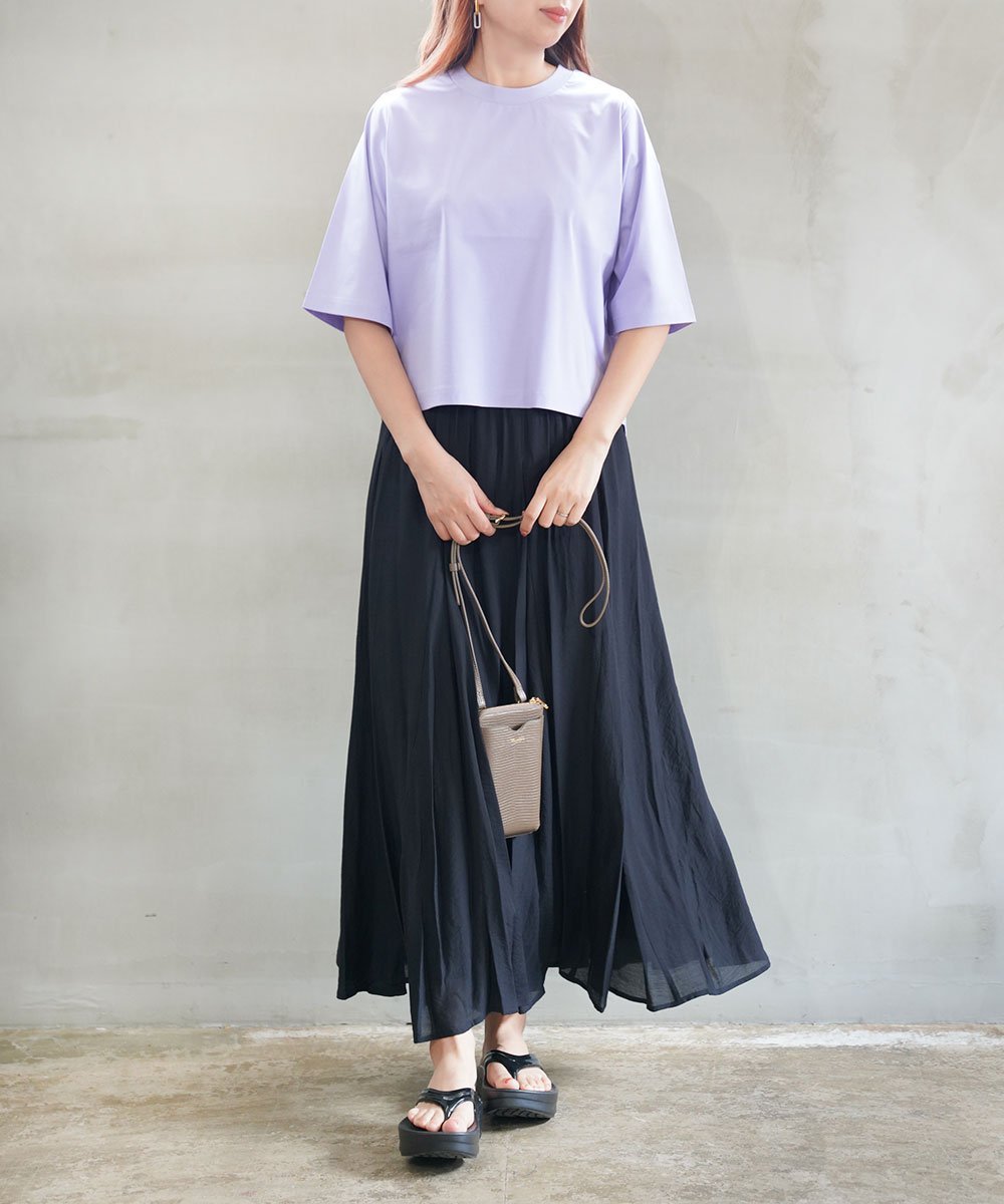 huitieme nid ユイティーム シアーツイルマチ入りフレアスカート ブルーコムブルー トップス カットソー・Tシャツ