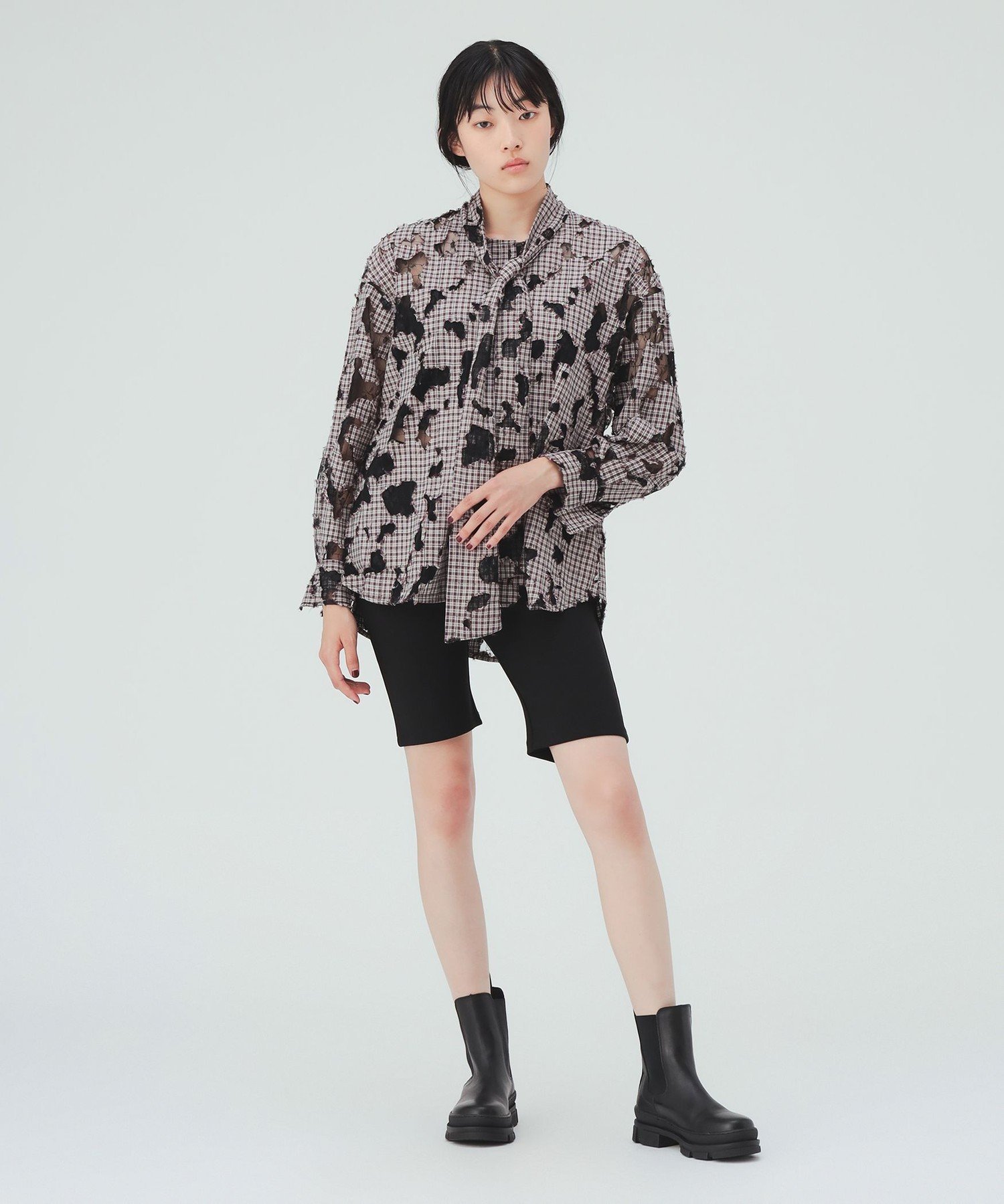 WOMEN チェック * レース シャツ ビームス ハート トップス シャツ・ブラウス ブラウン ネイビー