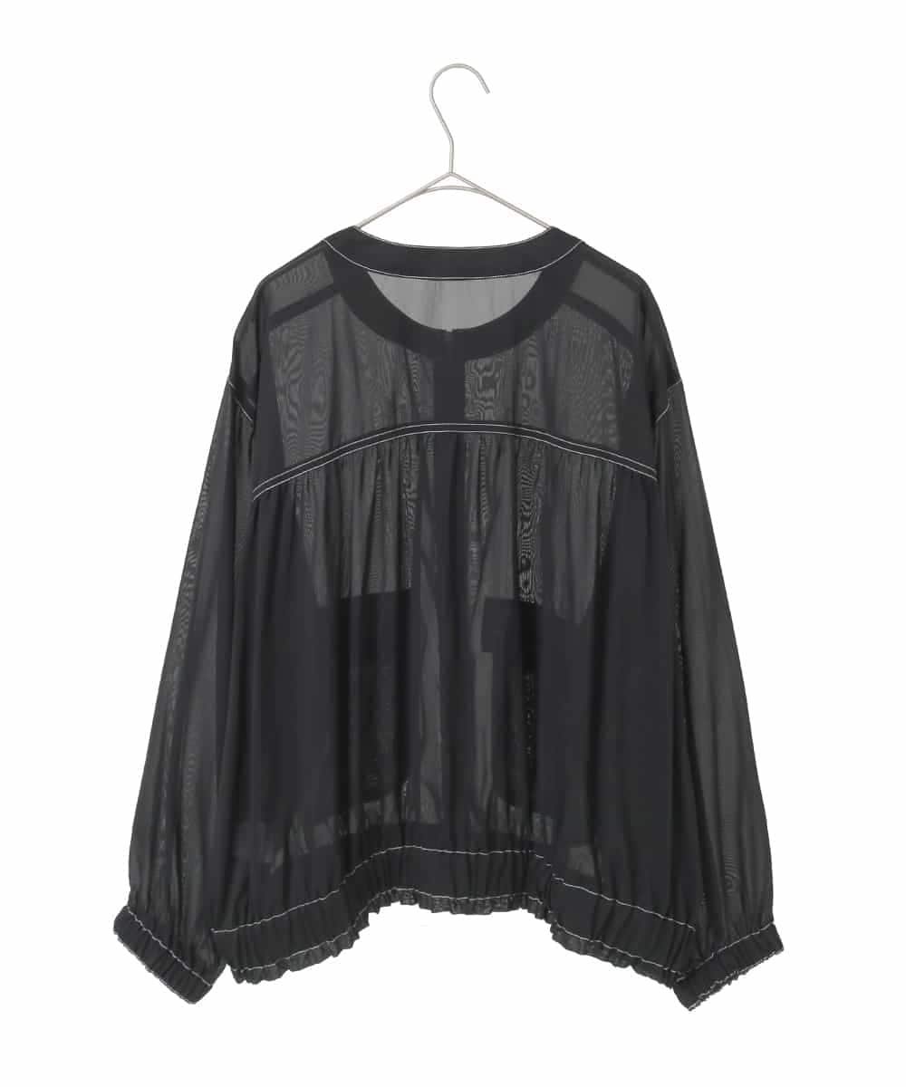 HIROKO BIS GRANDE 【大きいサイズ】配色ステッチシアーライトブルゾン ヒロコ ビス グランデ ジャケット・アウター その他のジャケット・アウター ブラック