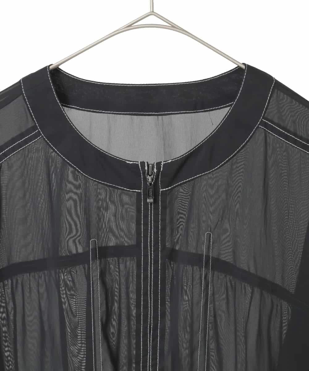 HIROKO BIS GRANDE 【大きいサイズ】配色ステッチシアーライトブルゾン ヒロコ ビス グランデ ジャケット・アウター その他のジャケット・アウター ブラック