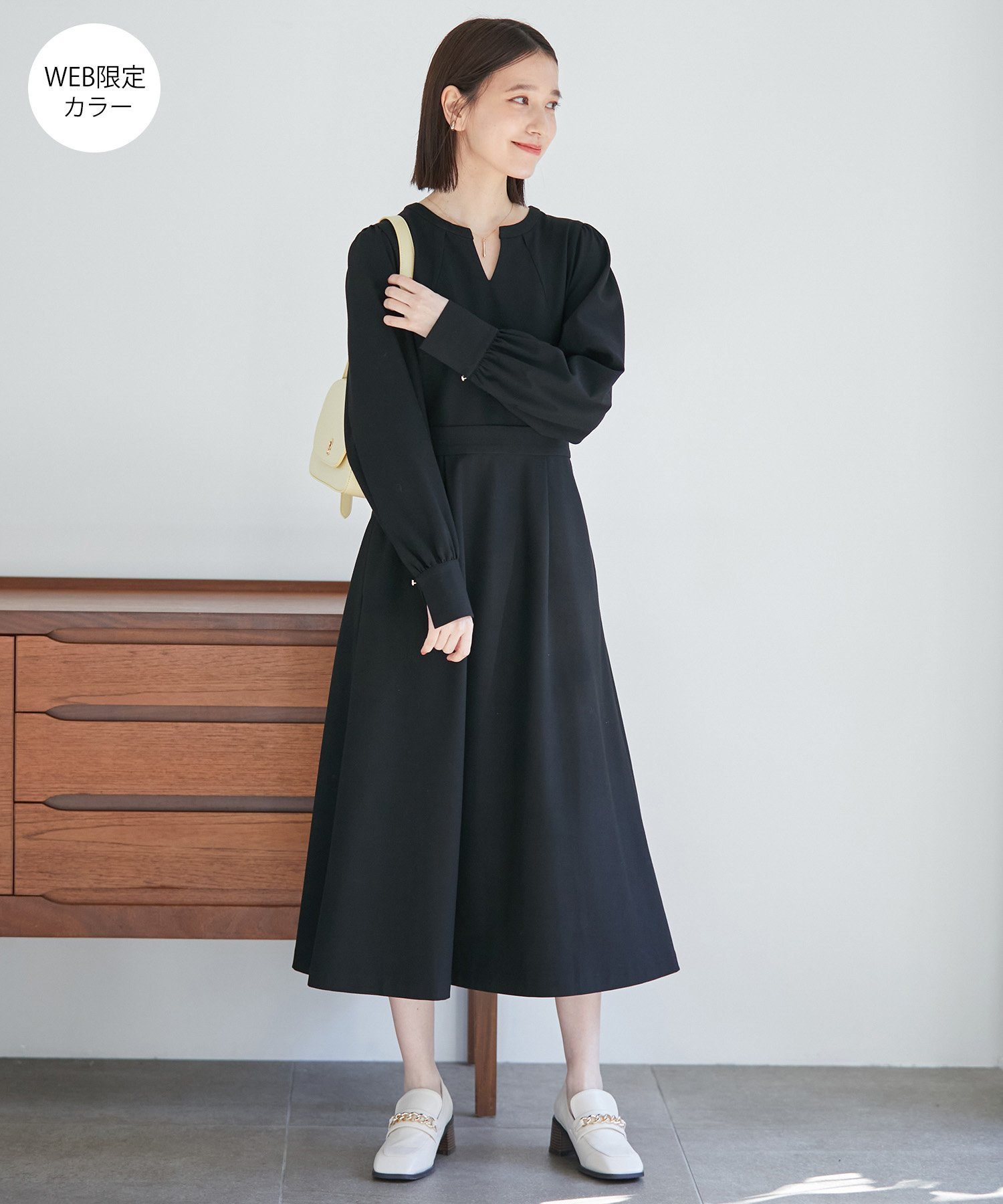 【SALE／30%OFF】ViS 【270days美ストレッチシリーズ】【洗える】スキッパーワンピース ビス ワンピース・ドレス ワンピース ブラック ネイビー ピンク イエロー【送料無料】のサムネイル