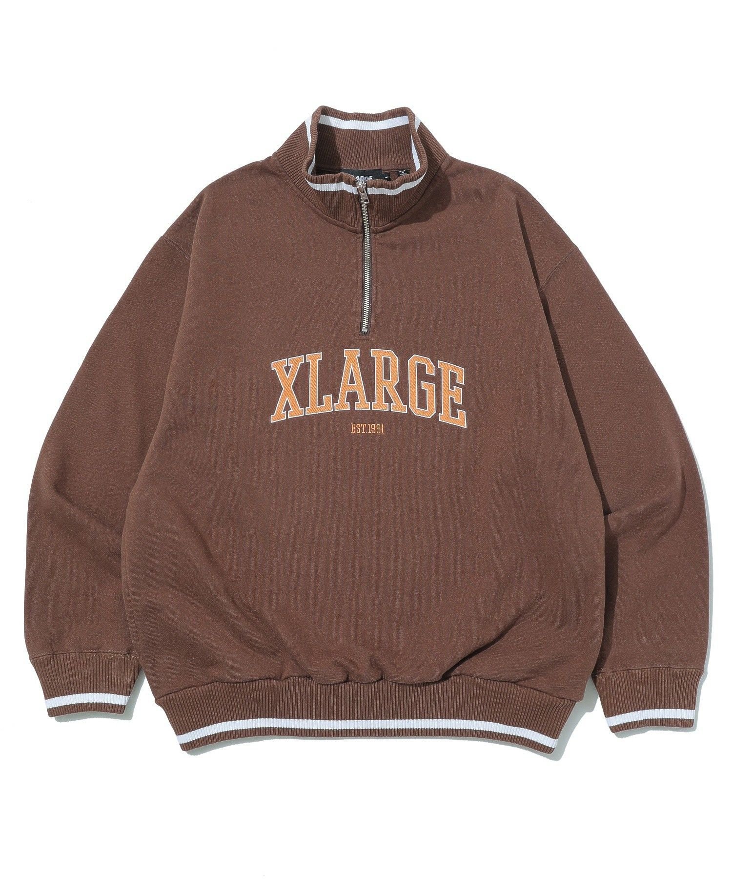 【SALE／30%OFF】XLARGE STRIPED RIB HALF ZIP SWEATSHIRT エクストララージ トップス スウェット・トレーナー グレー ブラック ブラウン【送料無料】