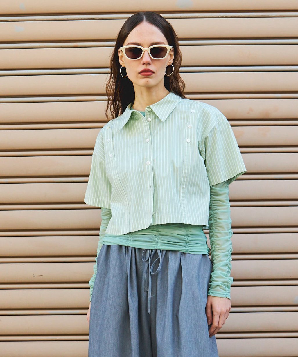 MAISON SPECIAL Button Slit Short Shirt メゾンスペシャル トップス シャツ・ブラウス グリーン ホワイト