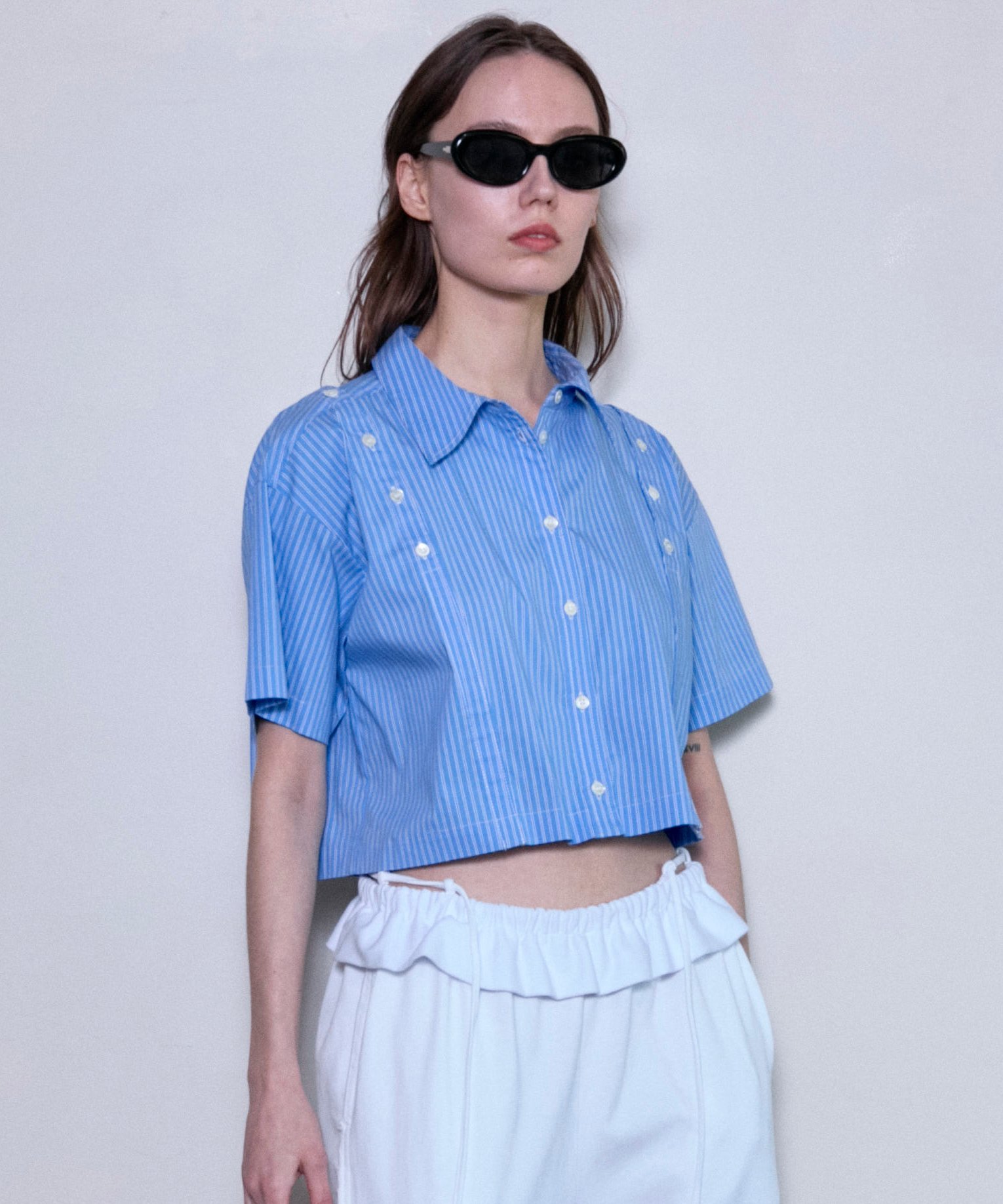 MAISON SPECIAL Button Slit Short Shirt メゾンスペシャル トップス シャツ・ブラウス グリーン ホワイト