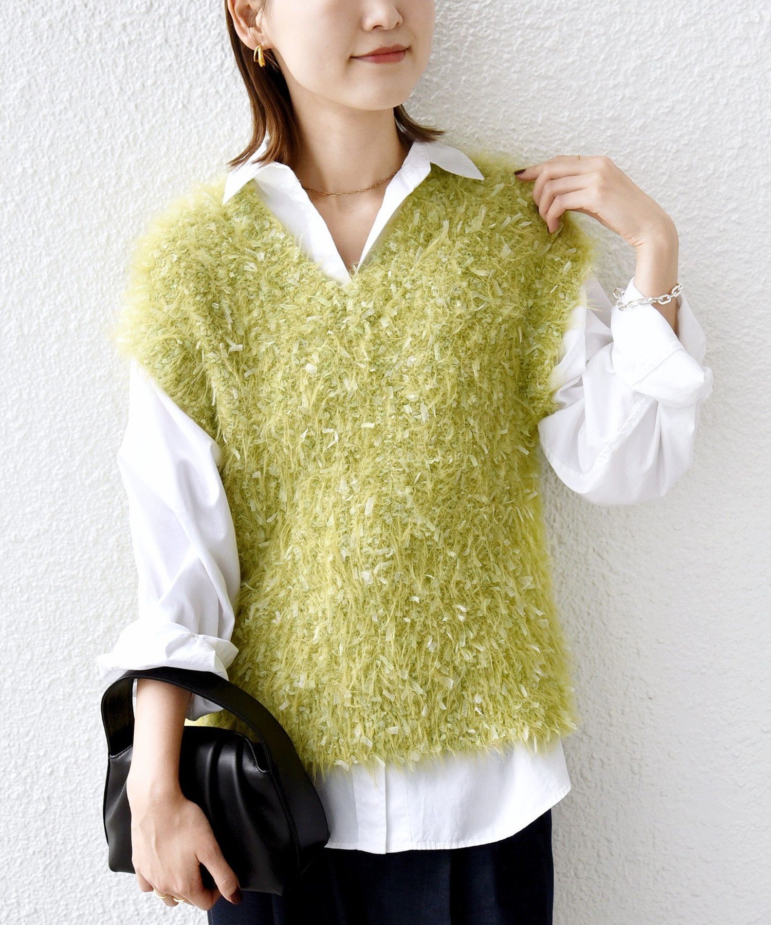 SHIPS WOMEN 《予約》【WEB限定】＜手洗い可能＞チュール フェザー MIX ニット ベスト シップス トップ..