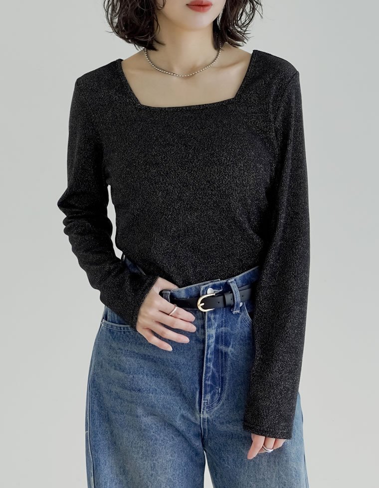 Re:EDIT ラメフライス前後2WAYトップス リエディ トップス カットソー・Tシャツ シルバー ブラック stylife-15519596 Rakuten Fashion サンプル画像3