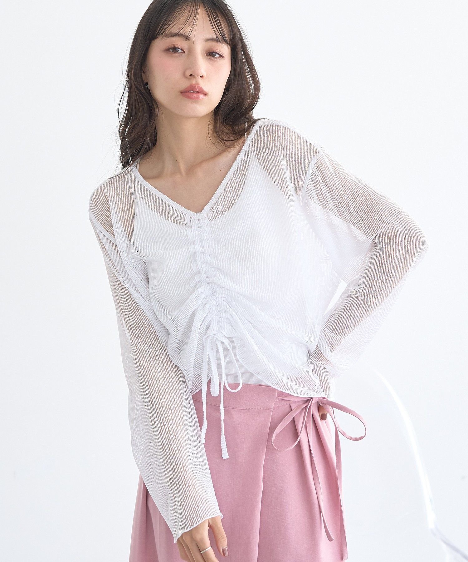 【SALE／50%OFF】earth music&ecology フロントドロストシアープルオーバー アースミュージック&エコロジー トップス カットソー・Tシャツ ブラウン ホワイト ピンク