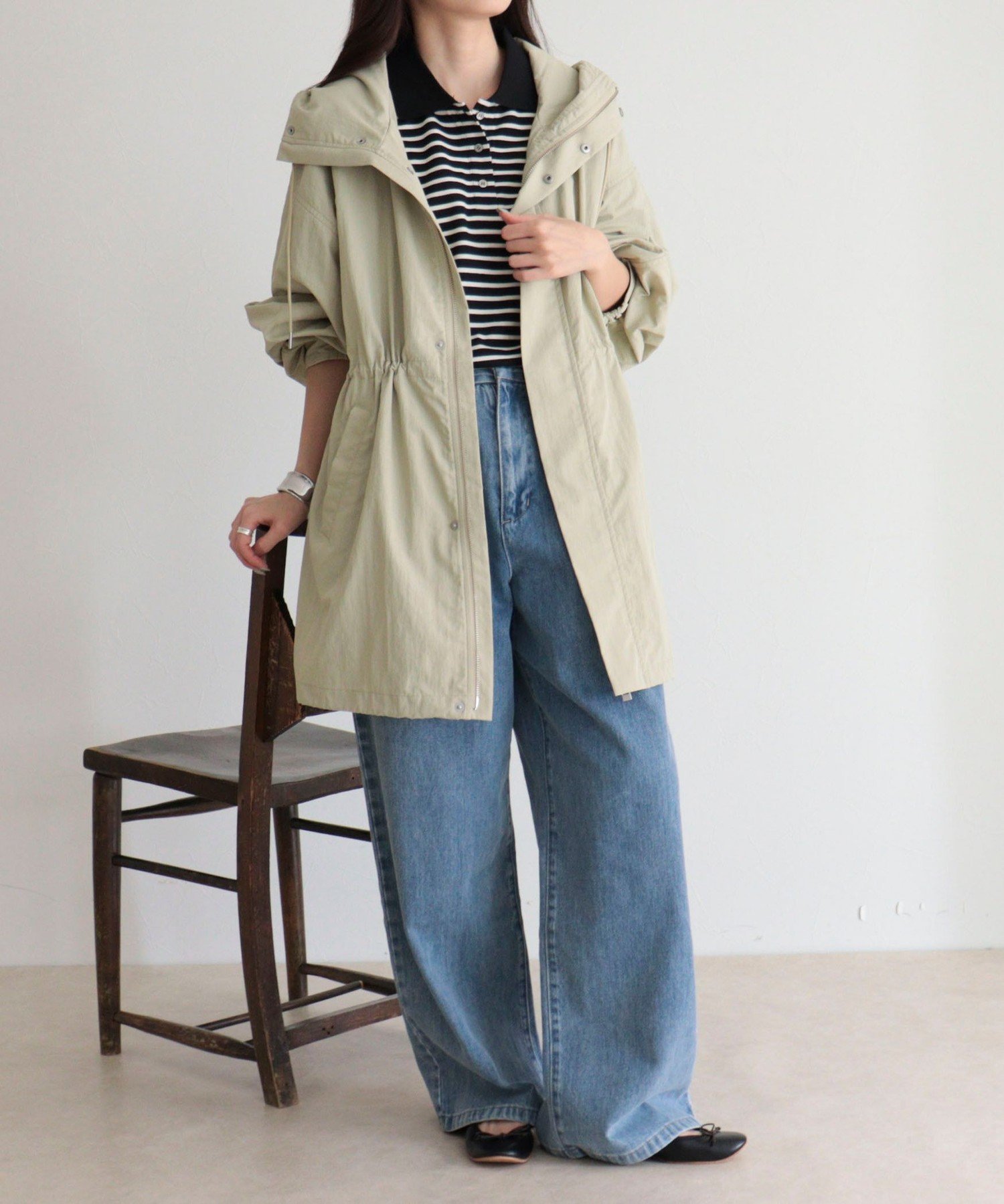 【SALE／30%OFF】fredy emue ナイロンミディ丈フードブルゾン フレディ アンド グロスター ジャケット・アウター ブルゾン・ジャンパー ホワイト ベージュ【送料無料】