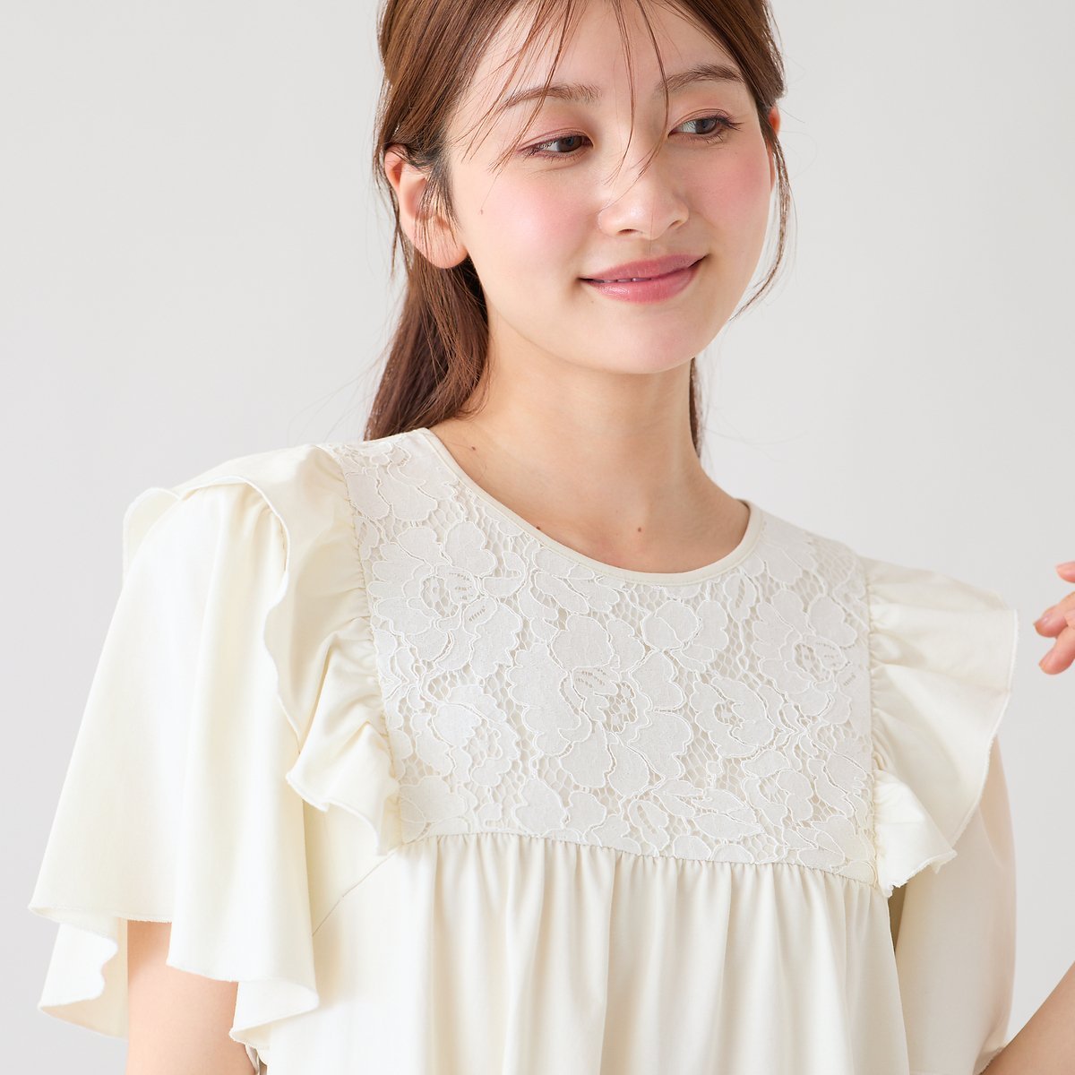 Rose Tiara ヨークレース切替カットソー ローズティアラ トップス カットソー・Tシャツ グリーン ブラック ホワイト