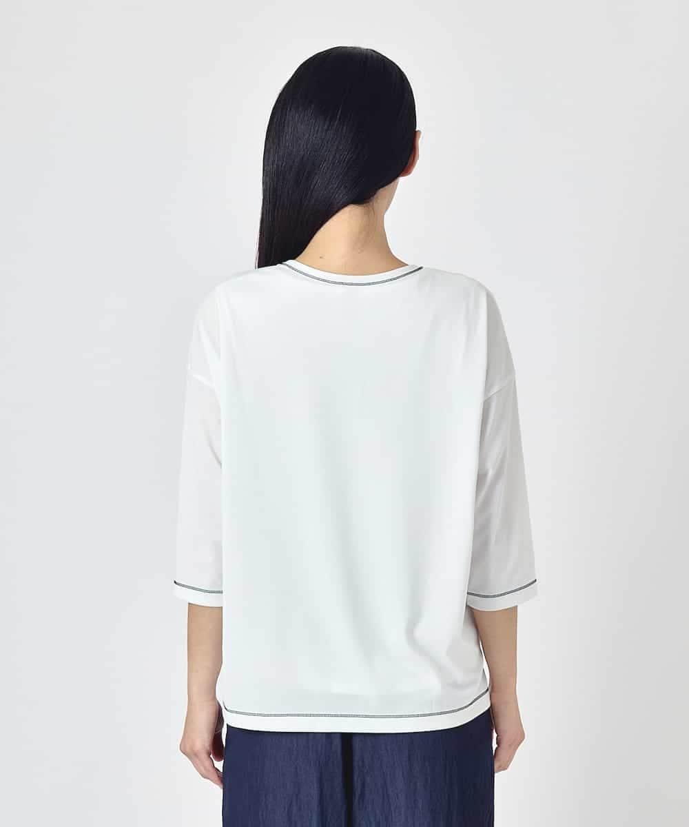 HIROKO BIS 線画フラワー七分袖カットソー ヒロコ ビス トップス カットソー・Tシャツ ホワイト