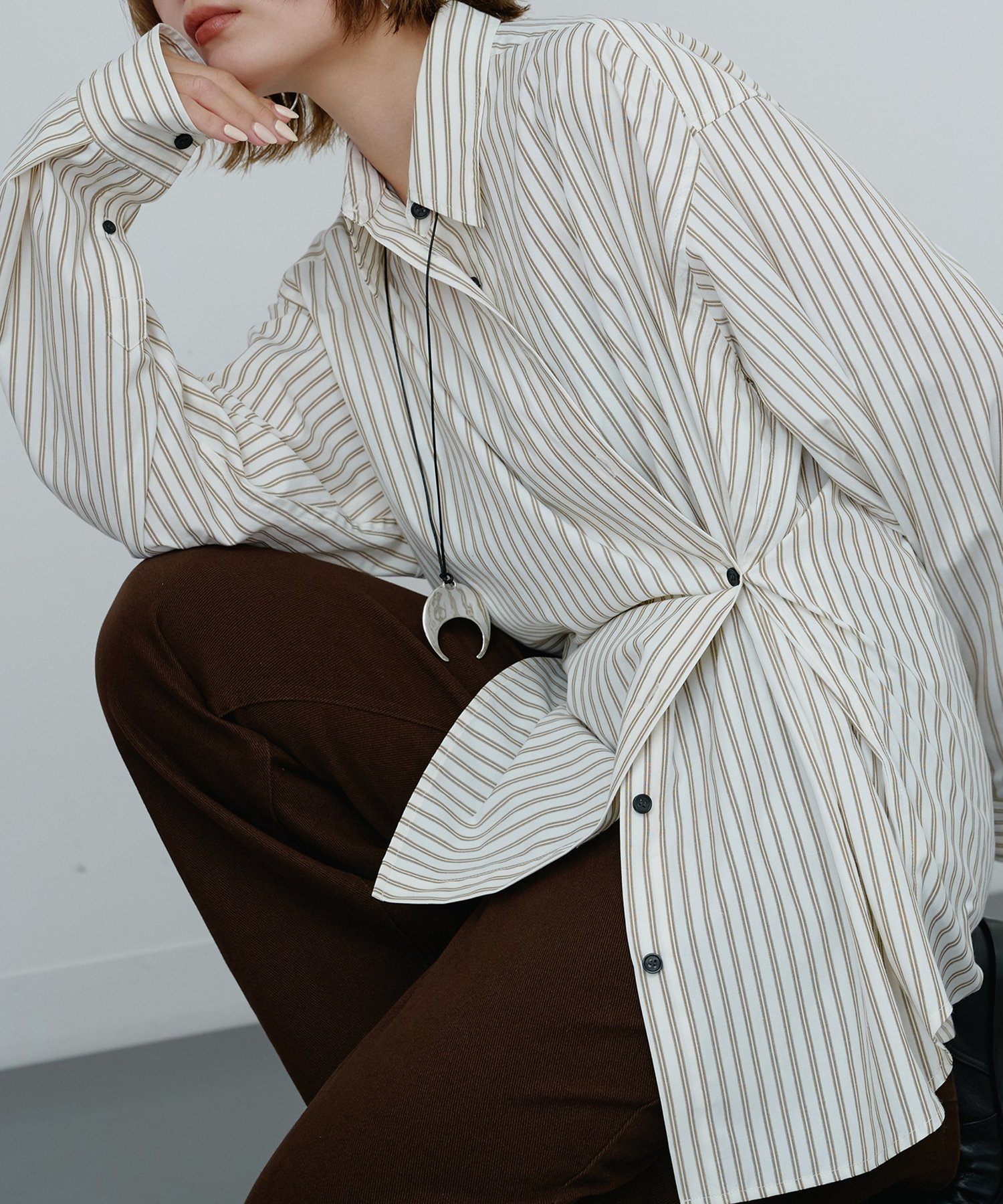 Whim Gazette ＜WEB限定＞【Nuition】ストライプ2WAYシャツ ウィム ガゼット トップス シャツ・ブラウス ブルー ホワイト