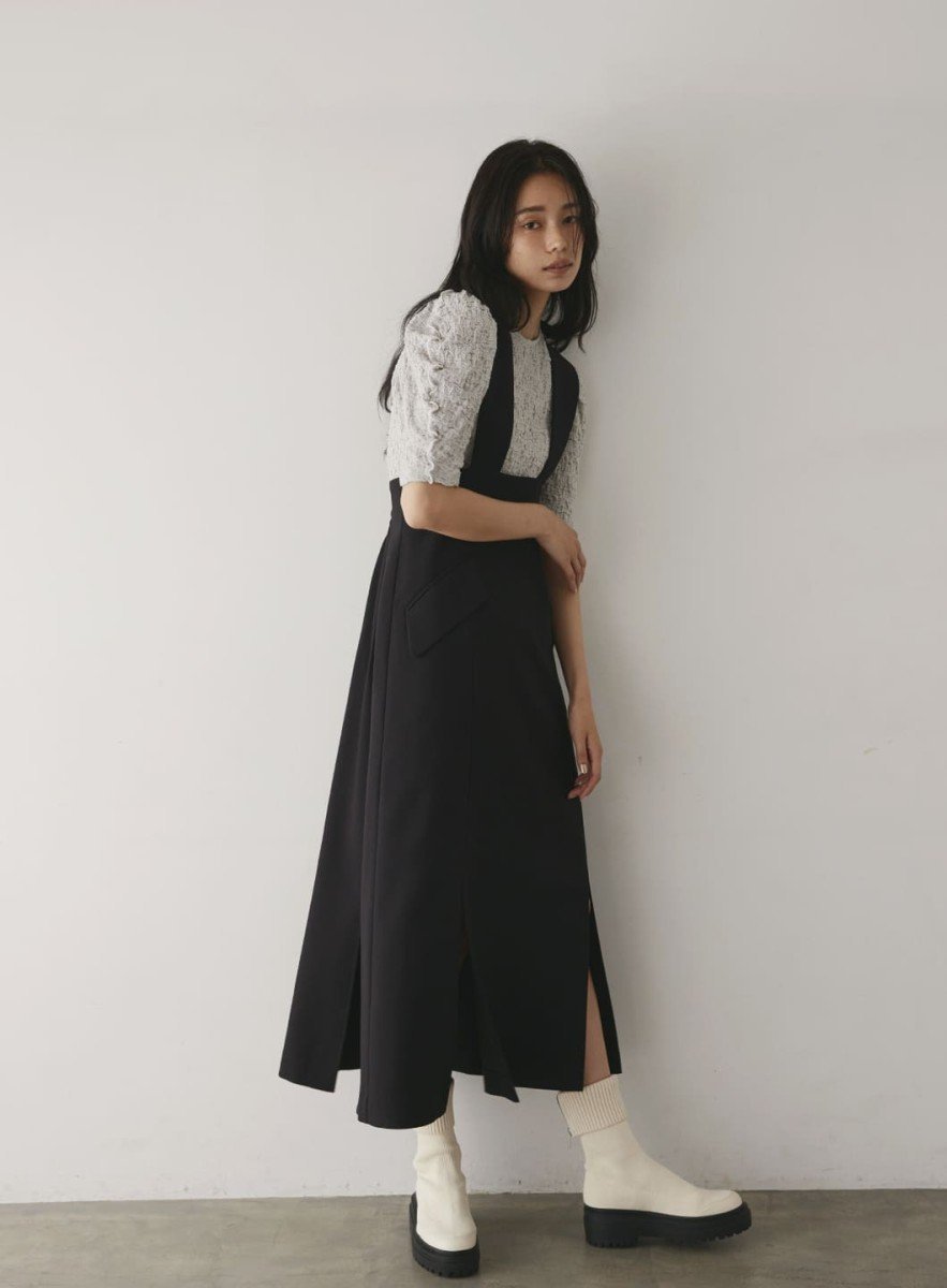 【SALE／80%OFF】COEL ヘムスリットジャンパースカート コエル ワンピース・ドレス ジャンパースカート ブラック グレー【送料無料】