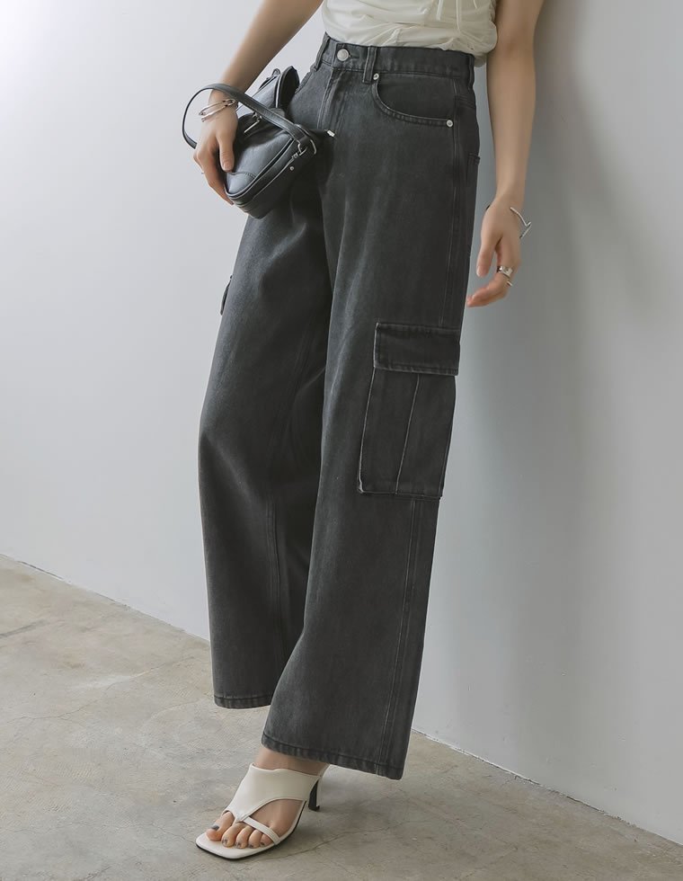 【SALE／35%OFF】Re:EDIT コットンデニムサイドポケットカーゴパンツ リエディ パンツ ジーンズ・デニムパンツ ブルー ブラック stylife-15053716 Rakuten Fashion サンプル画像3