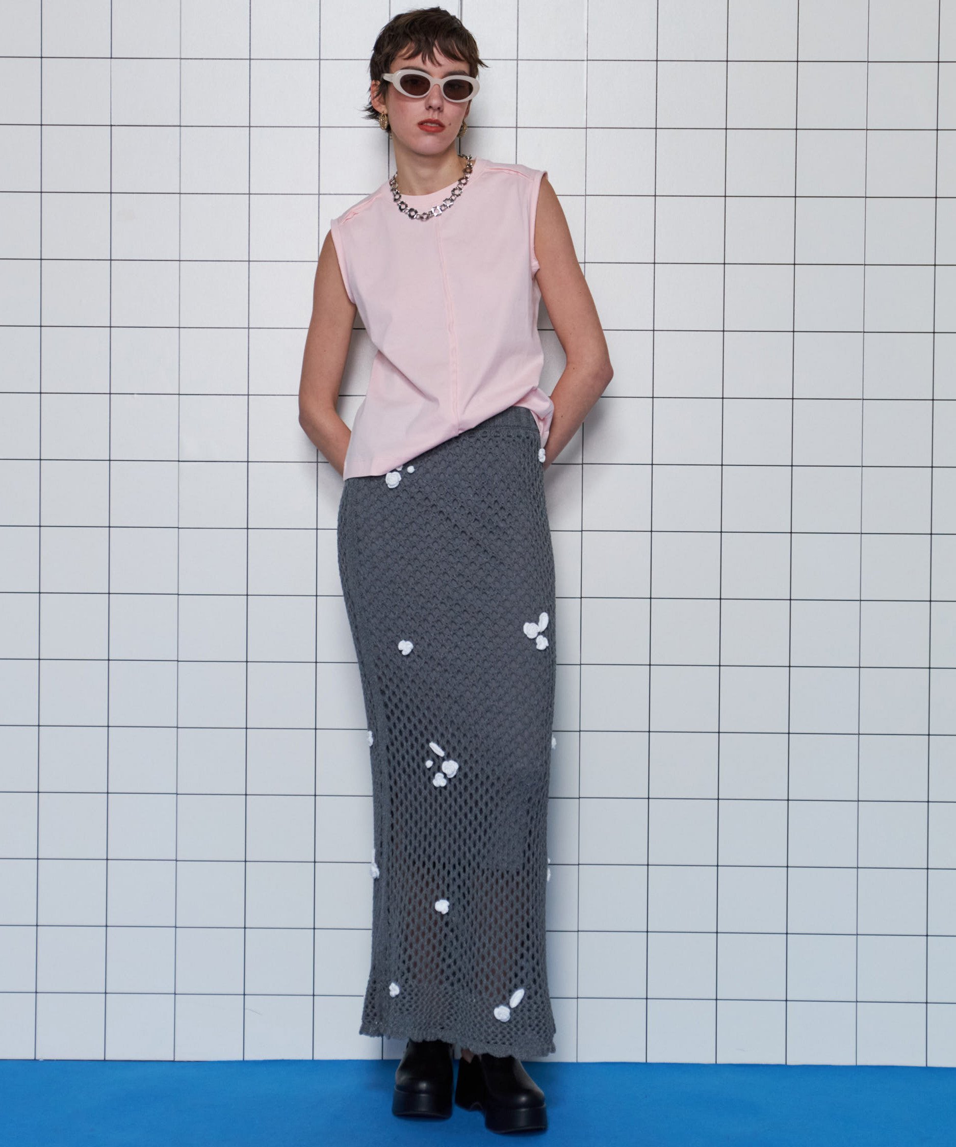 MAISON SPECIAL Motif Skirt メゾンスペシャル スカート ロング・マキシスカート グレー ホワイト