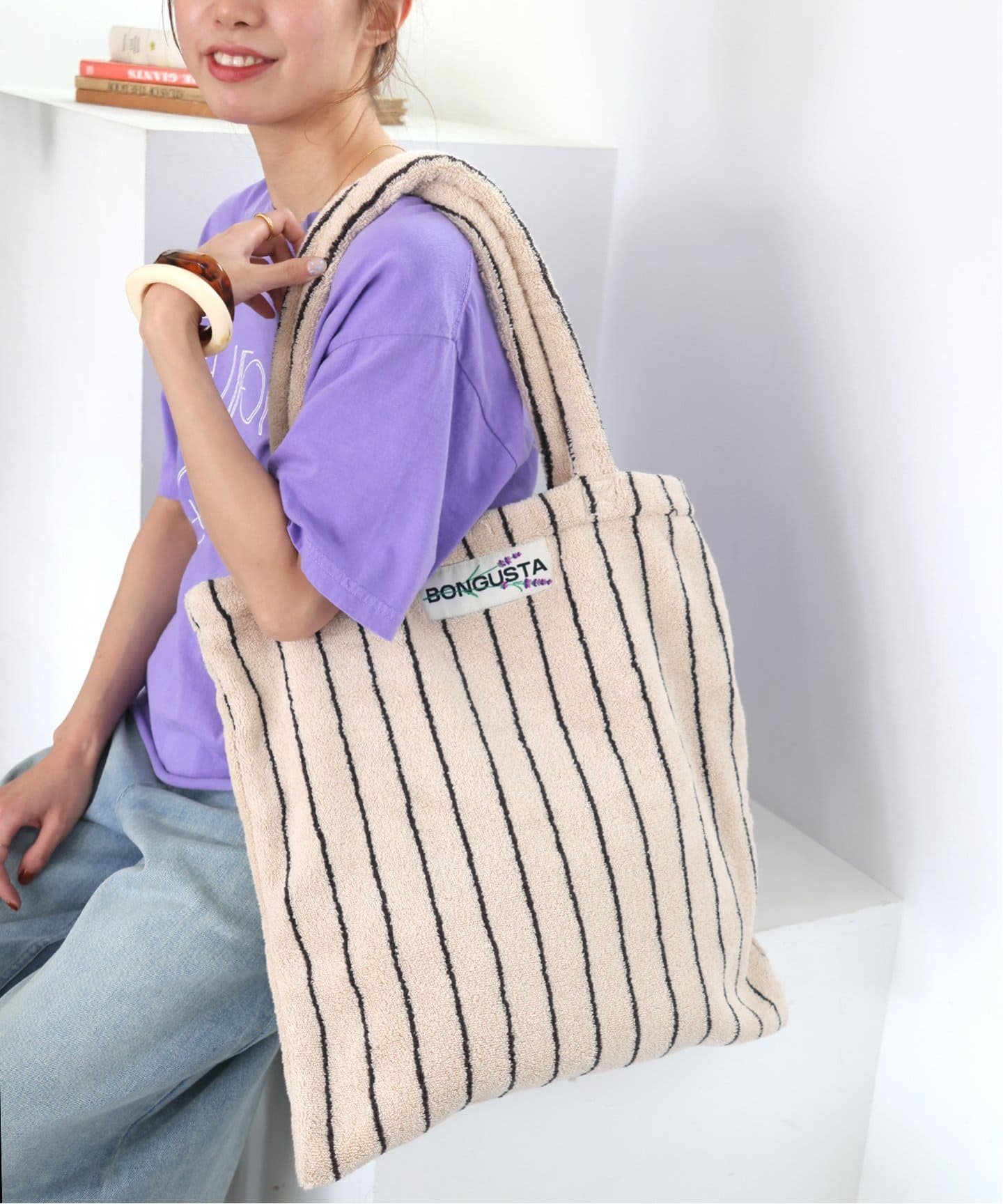JOURNAL STANDARD relume 《予約》【BONGUSTA/ボングスタ】NARAM STRIPED トートバッグ ジャーナル スタンダード レリューム バッグ トートバッグ ベージュ【送料無料】のサムネイル