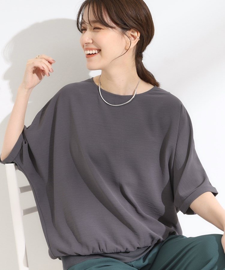 【SALE／50%OFF】SHOO・LA・RUE 【洗濯後しわになりにくい】さらっとタッチの 5分袖ドルマンブラウス シューラルー トップス シャツ・ブラウス グレー オレンジ ブラウン イエロー