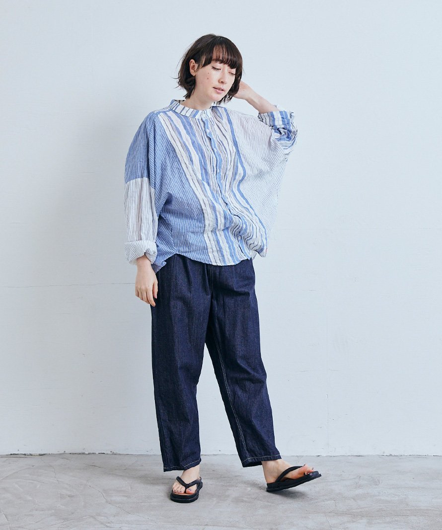 NARU FACTORY 8ozムラデニムコージーパンツ ナルファクトリー パンツ ジーンズ・デニムパンツ ブルー ホワイト