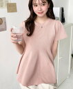 moment+ ニットペプラム半袖プルオーバー モーメントプラス トップス ニット ピンク ブルー ホワイト ブラック【送料無料】