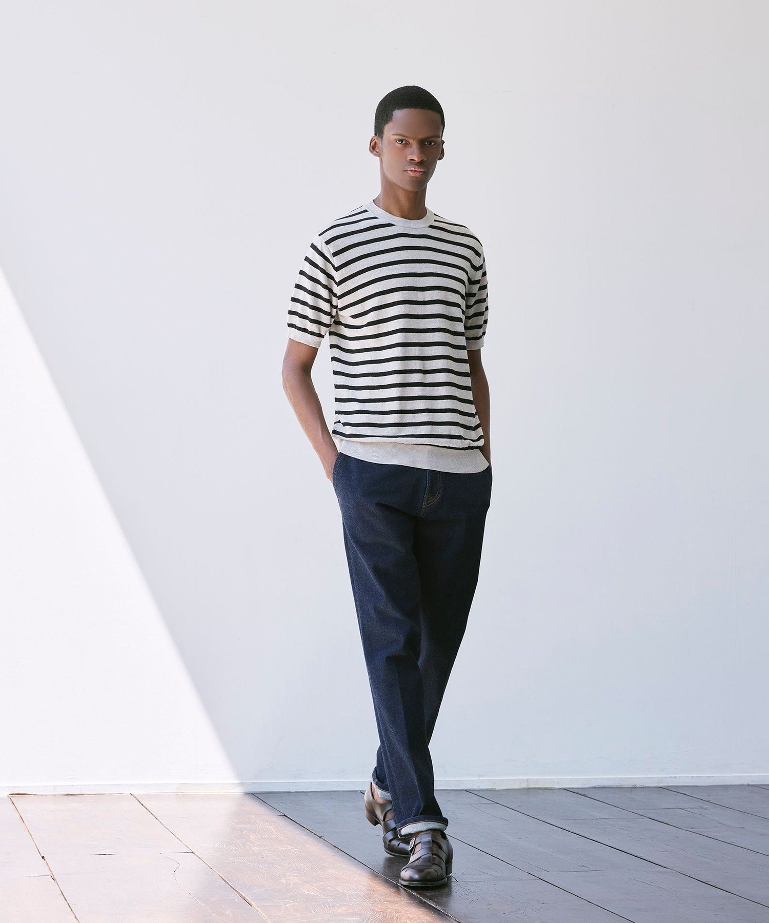 【SALE／64%OFF】MACKINTOSH LONDON 【LEON掲載】リネンボーダーニットTシャツ マッキントッシュ ロンドン トップス ニット グレー ネイビー【送料無料】