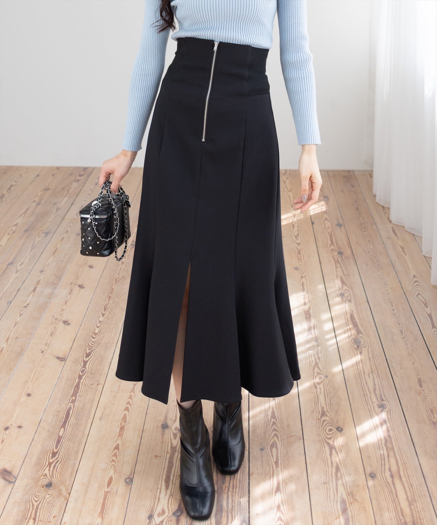 clear ウエストリブスリット入りマーメイドスカート クリア スカート ロング・マキシスカート ブラウン ブラック【送料無料】のサムネイル